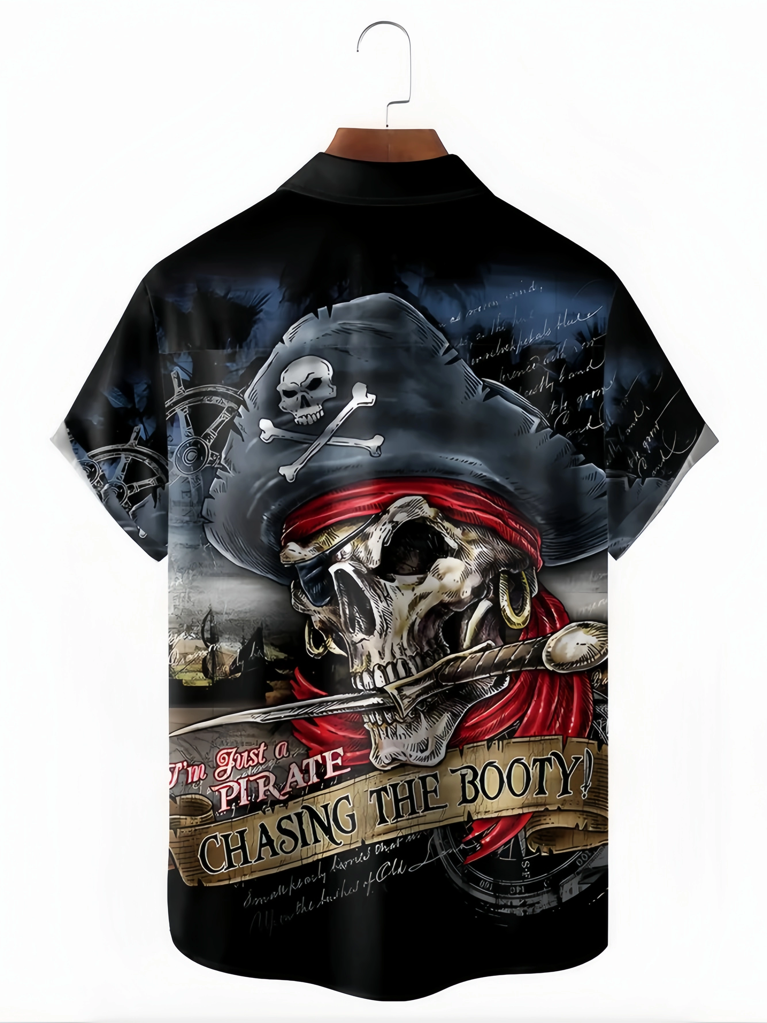 Pirate Chest Pocket Short Sleeve Hawaiian Shirt