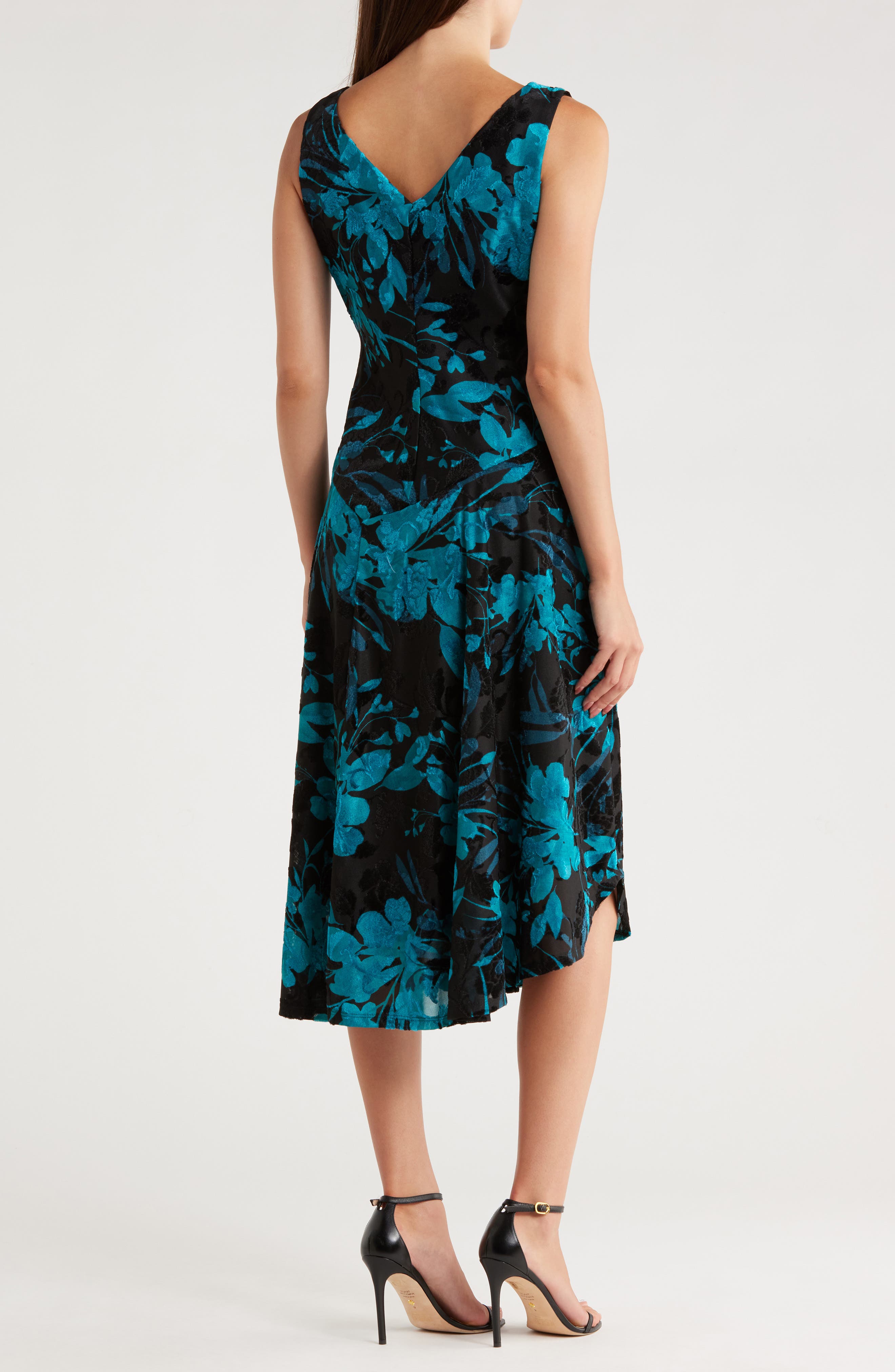 Connected Apparel Velvet Burnout Midi Dress