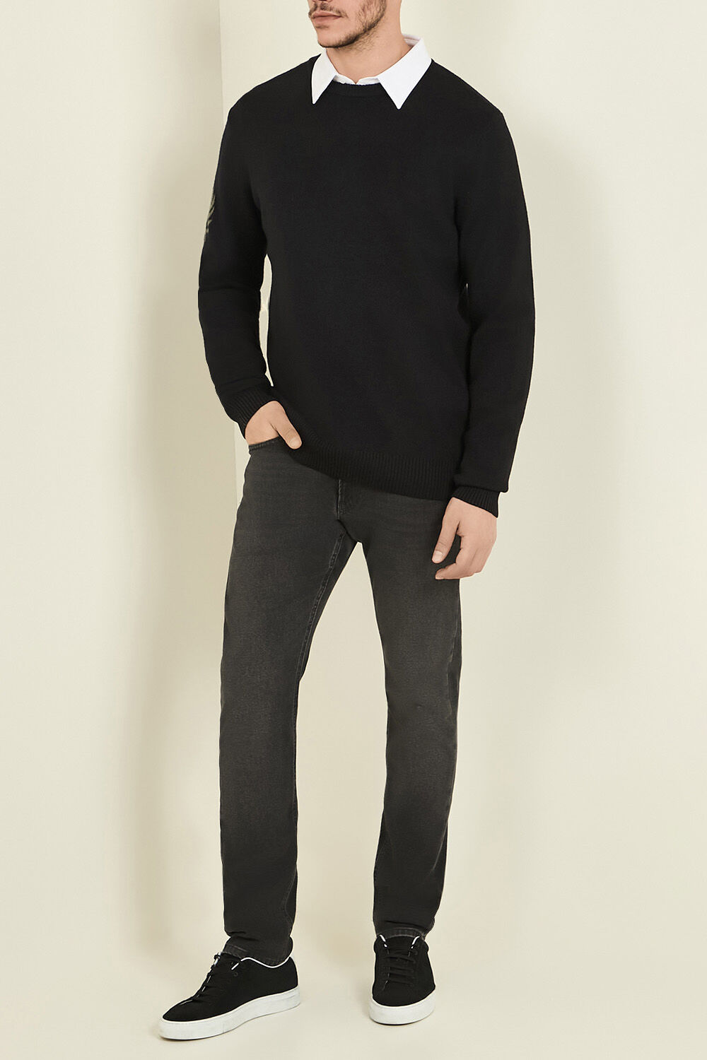 FRED PERRY סווטשירט סריג מצמר מרינו