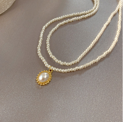 Pearl necklace female design double clavicle chain light luxury minority simple temperament neck chain