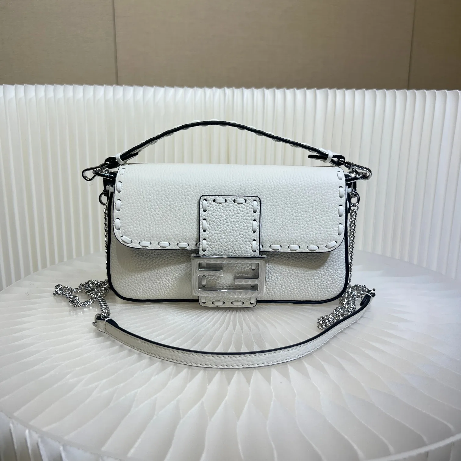 Fendi Baguette White Grained Leather Shoulder Bag product photo from LabelPicks