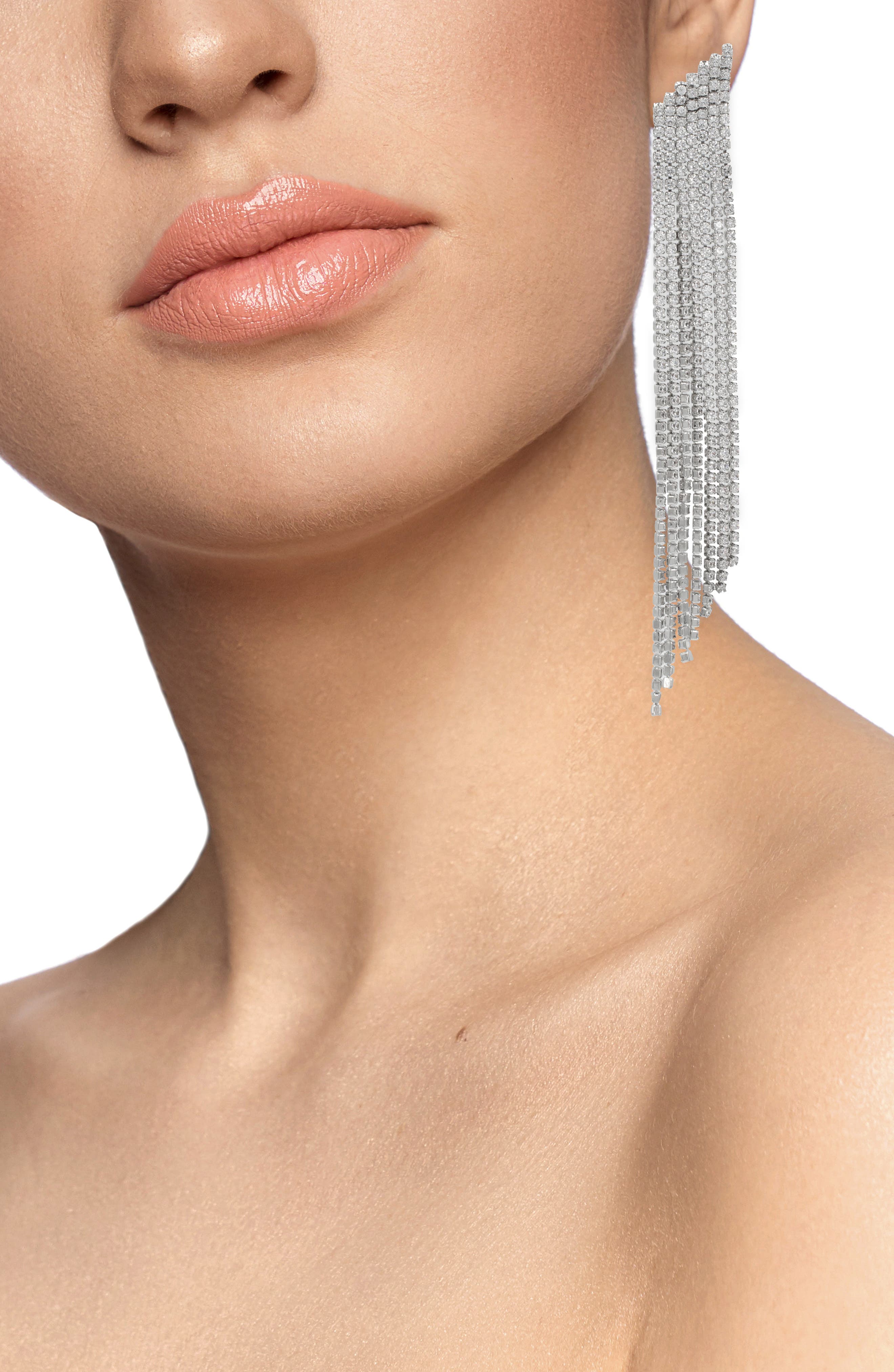 CZ by Kenneth Jay Lane Cubic Zirconia Tiered Fringe Earrings