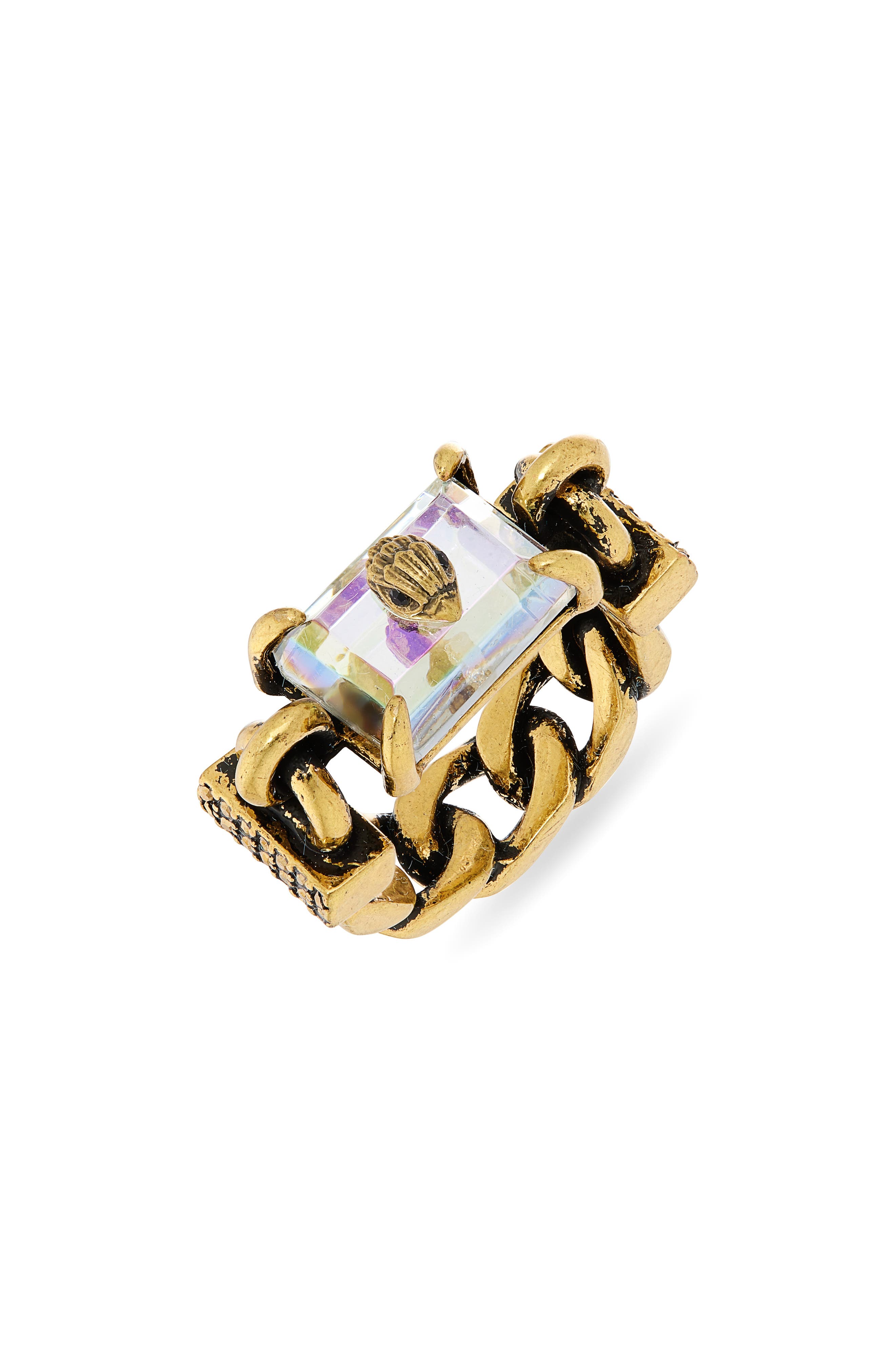 Kurt Geiger London Eagle's Head Crystal Chain Cocktail Ring