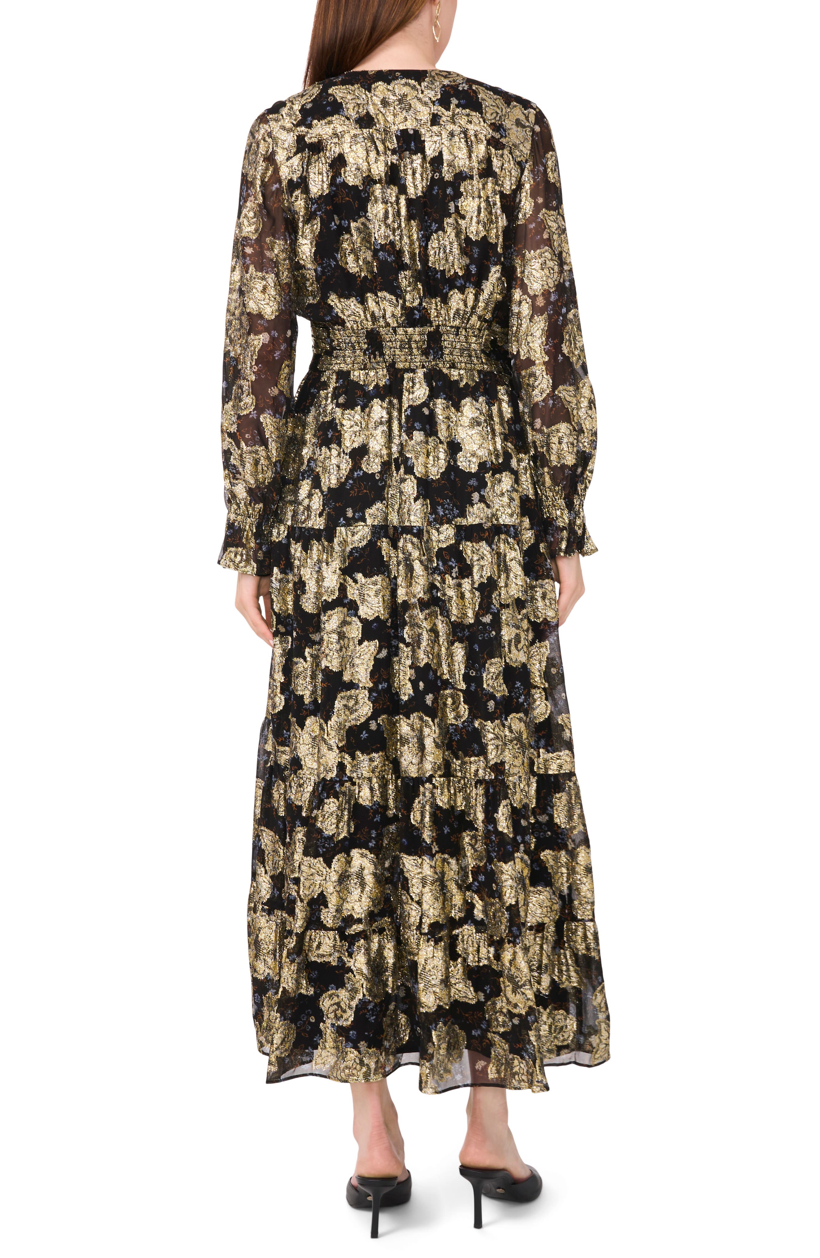 Halogen® Metallic Floral Long Sleeve Maxi Dress