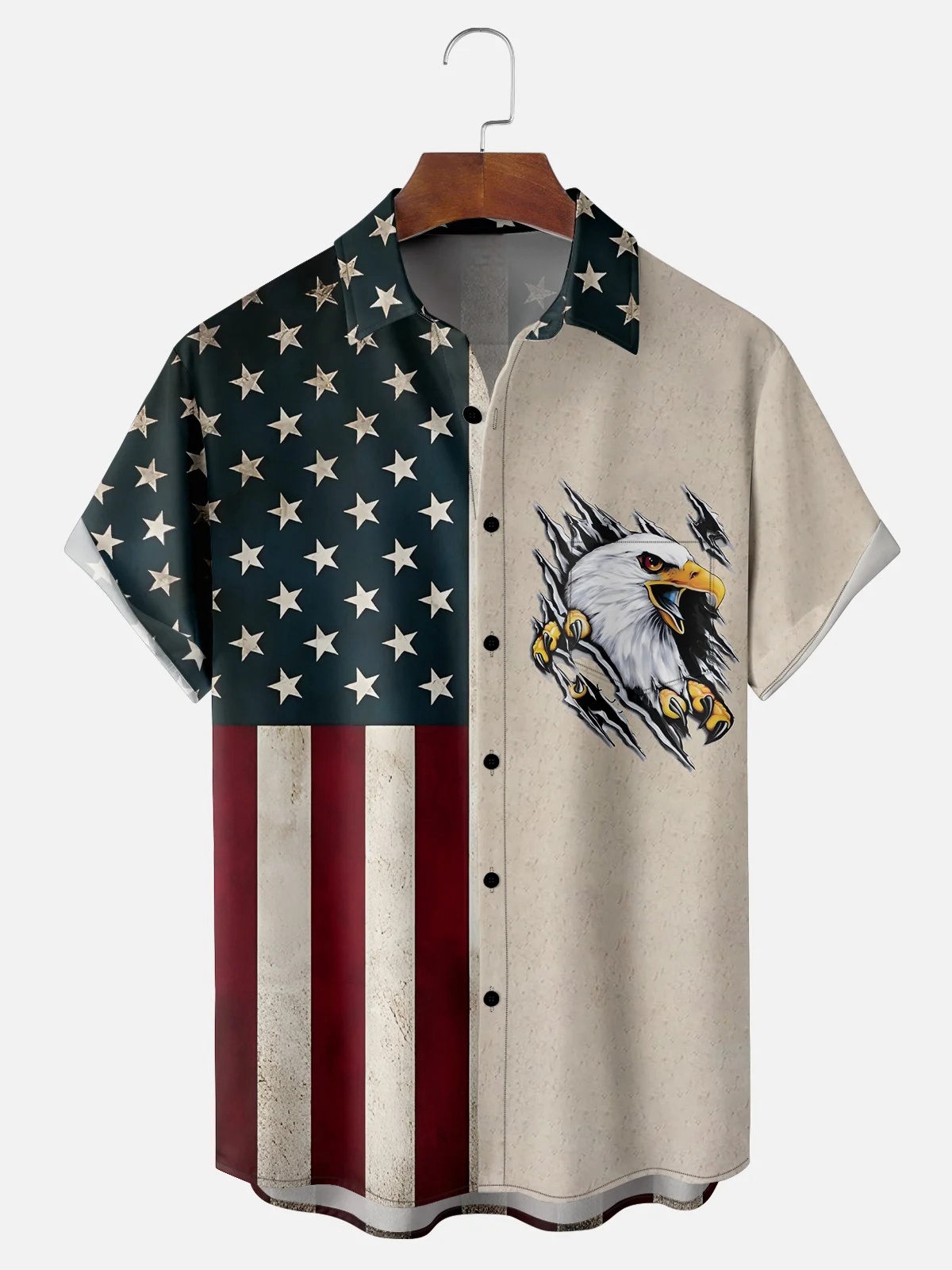 Moisture-wicking Memorial Day American Flag American Eagle Chest Pocket Casual Shirt