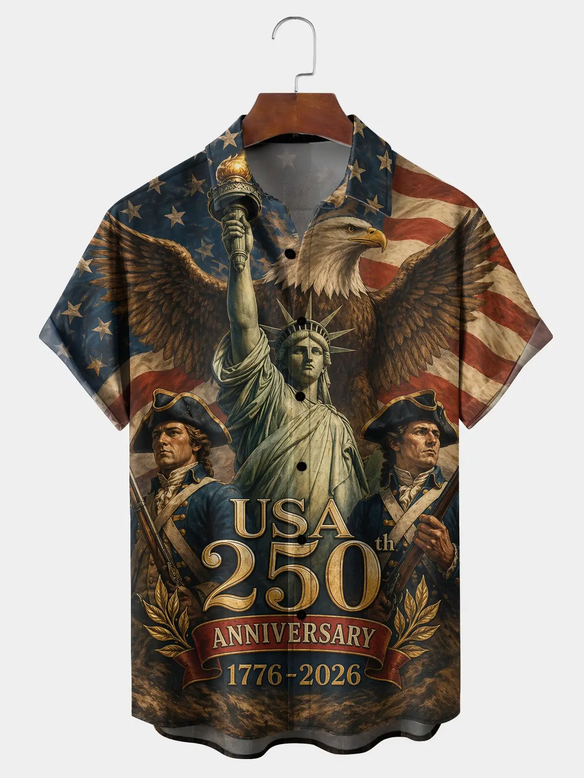 Men's printed shirts, USA 250 Anniversary Liberty Eagle Patriotic Hawaiian Shirt