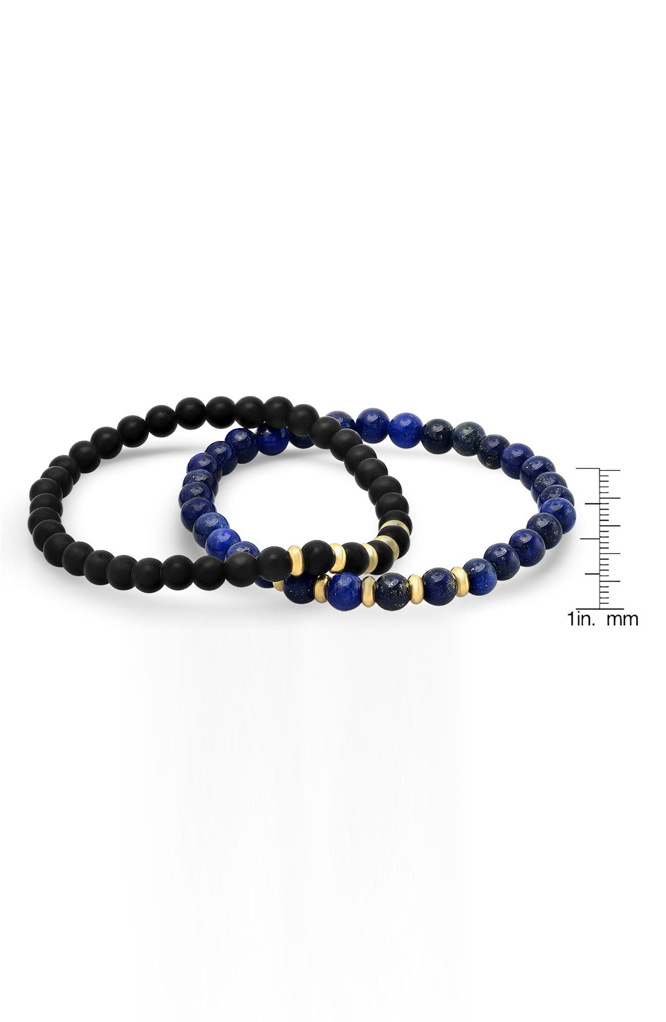 HMY JEWELRY Stainless Steel Black Lava & Blue Beaded Bracelet - Set of 2