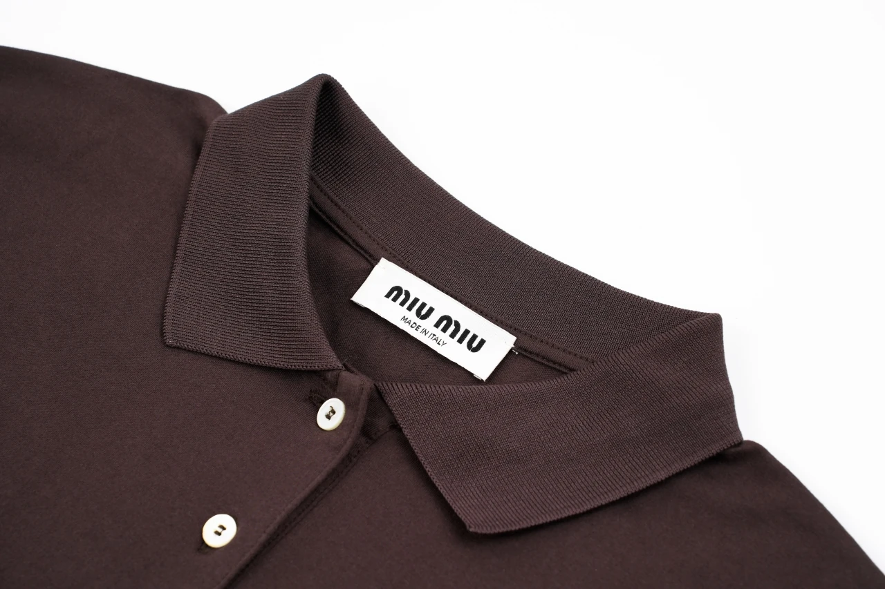 Miu Miu Brown Stripe Layered Look Long Sleeve Polo Shirt product photo from LabelPicks