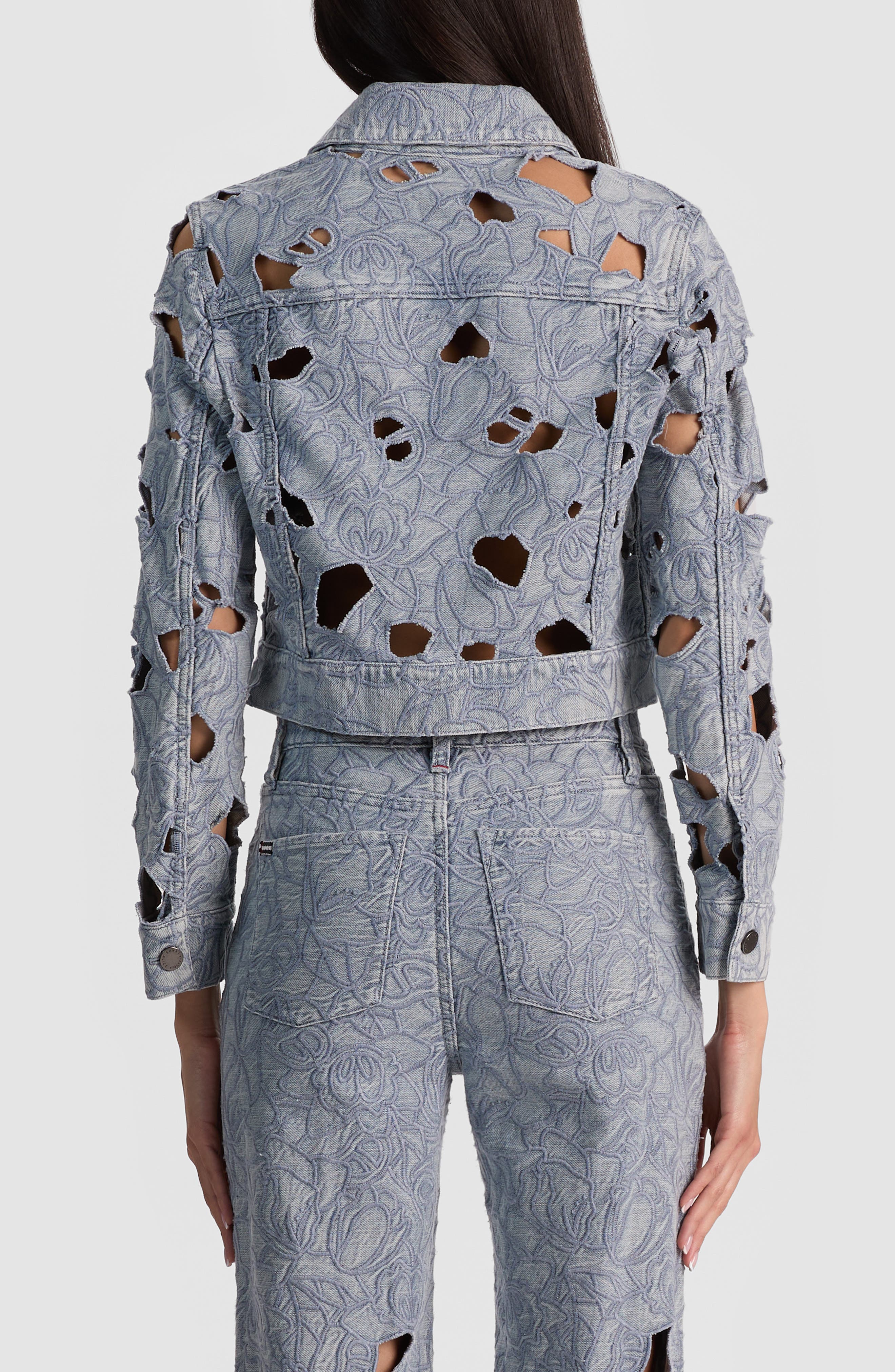 Alice + Olivia Chloe Eyelet Embroidered Denim Jacket