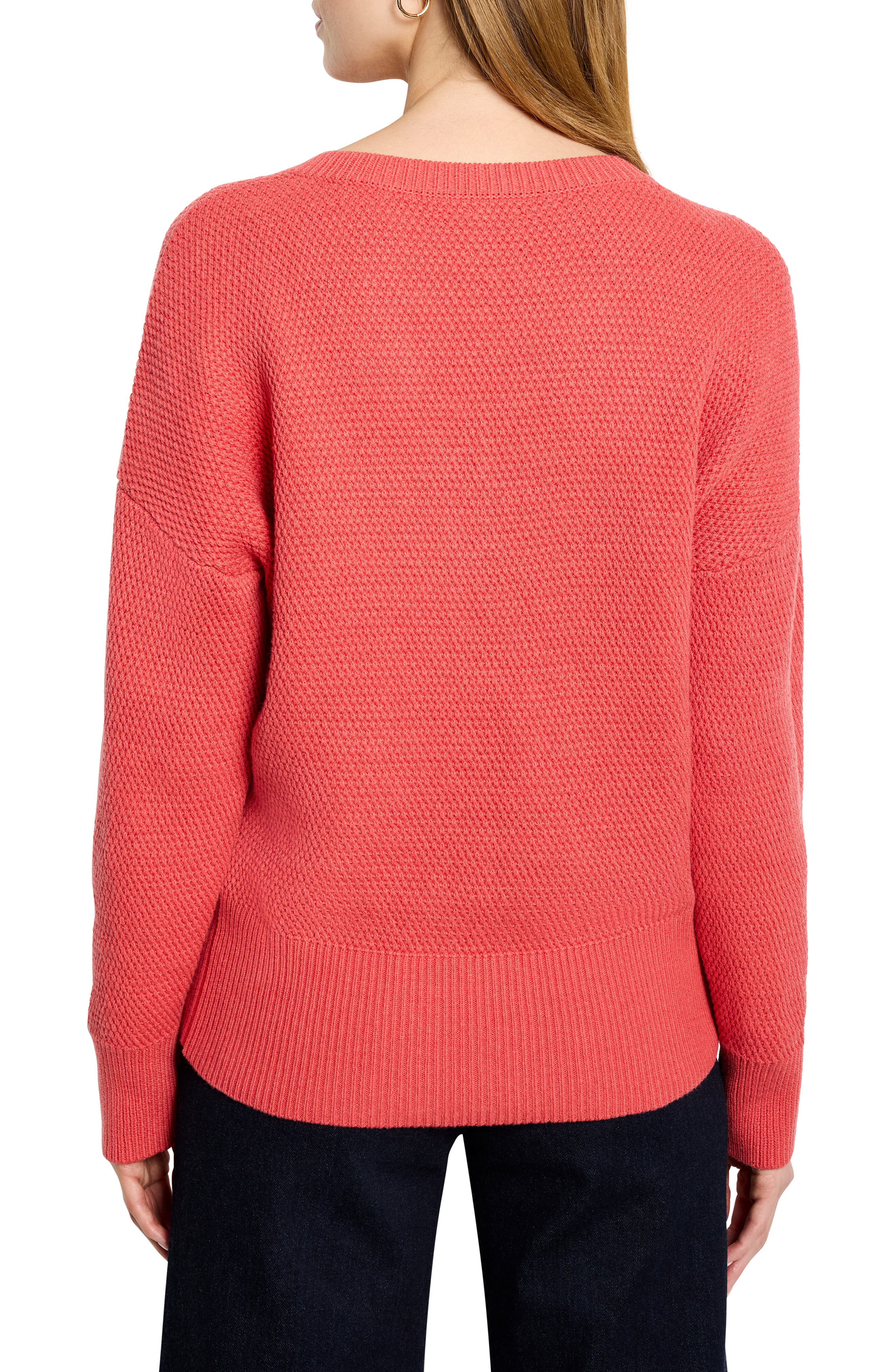 NIC+ZOE Tuck Stitch V-Neck Cotton Blend Sweater