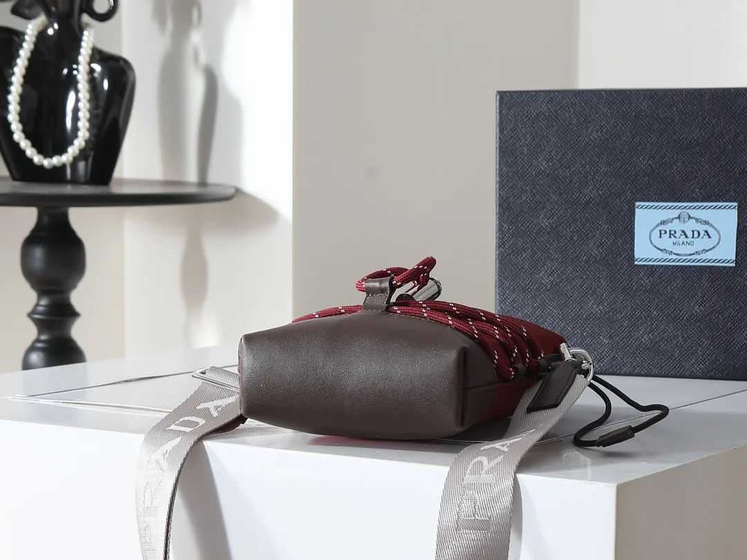 Prada Burgundy Woven Leather Bucket Bag product photo from LabelPicks