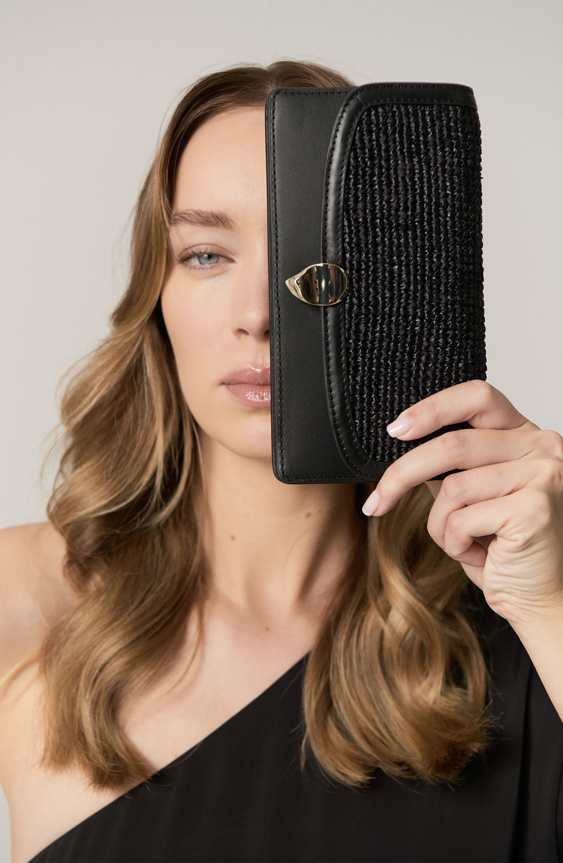 Helen Kaminski Adelia Raffia Trim Leather Wallet