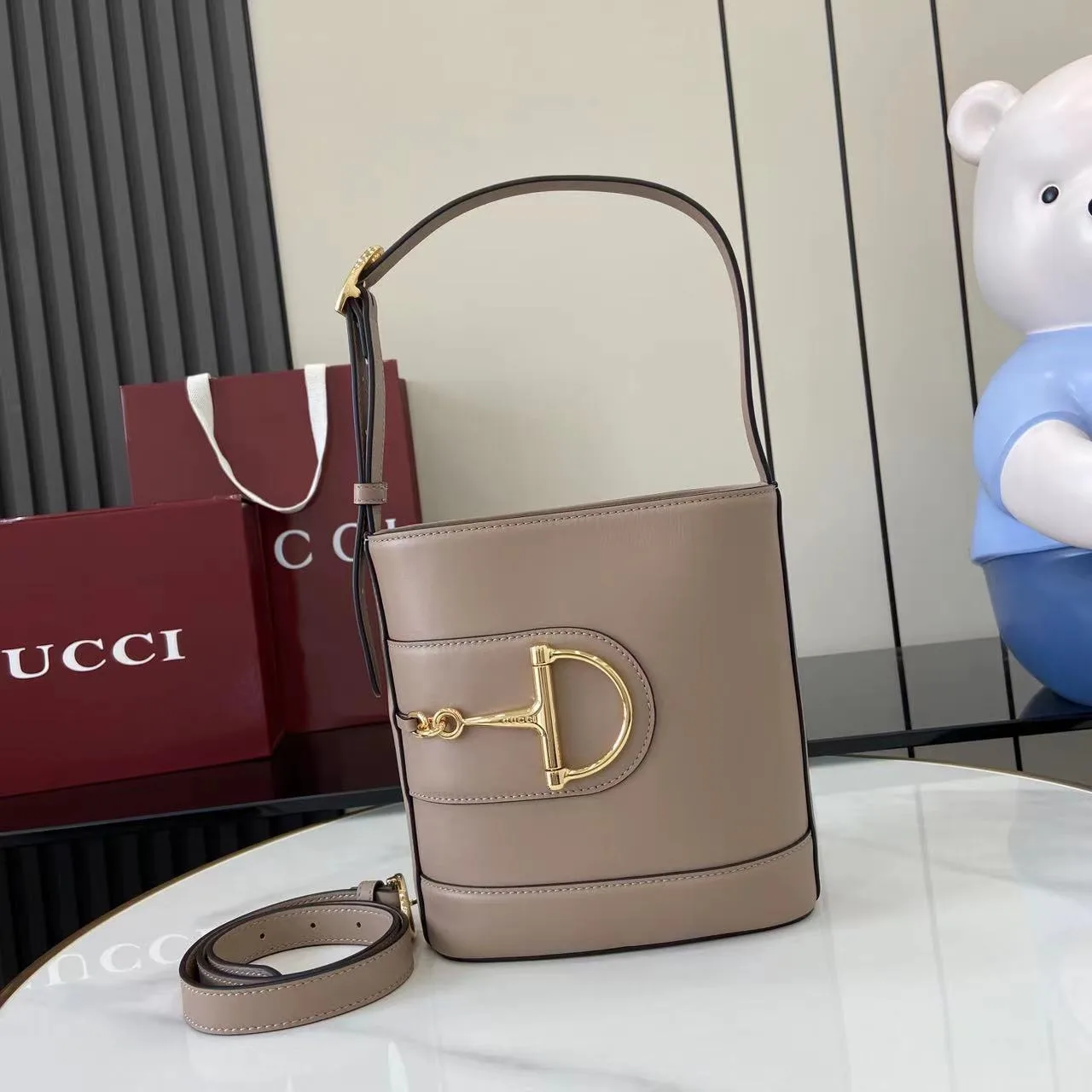 Gucci Grey Smooth Leather Bucket Bag product photo from LabelPicks