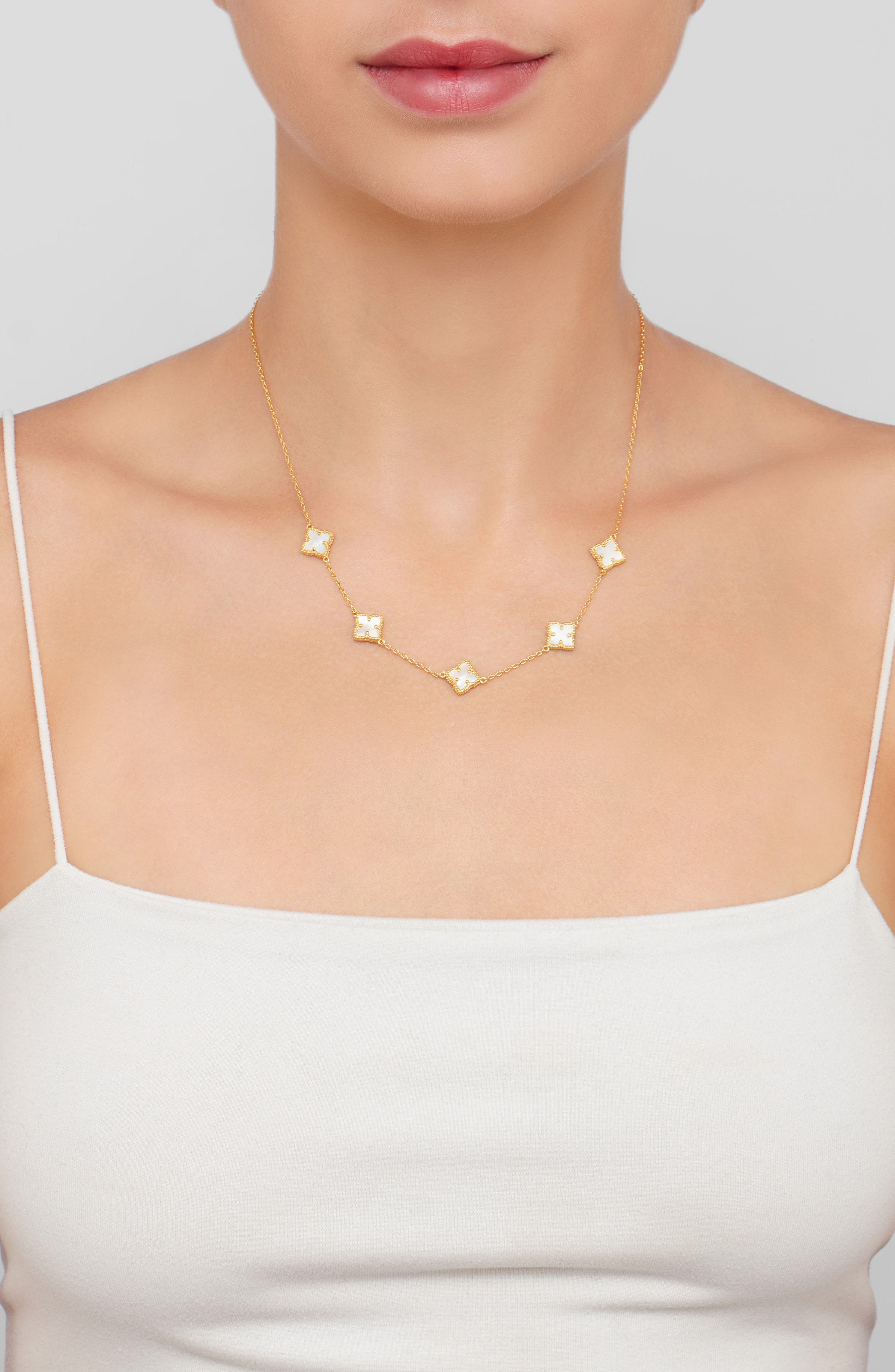 Adornia Clover Mother-of-Pearl Stud Earrings & Necklace Set