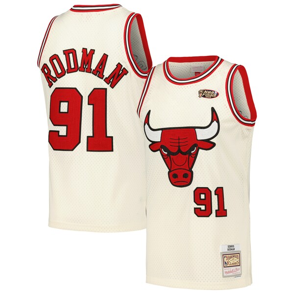 Dennis Rodman Chicago Bulls  Chainstitch Swingman Jersey - Cream