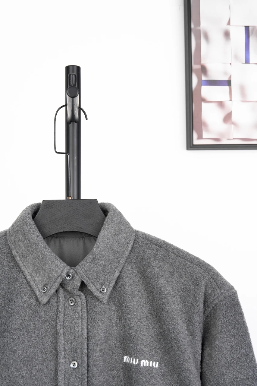 Miu Miu Grey Suede Feel Long Sleeve Shirt Jacket product photo from LabelPicks