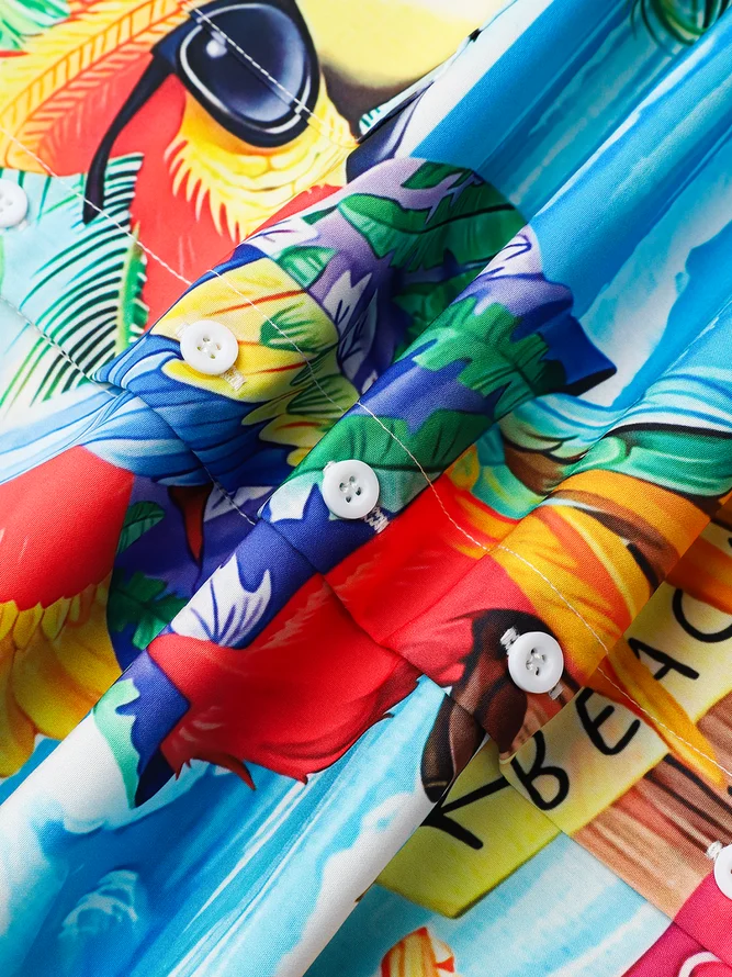 It's 5 O'Clock Somewhere Parrot Chest Pocket Short Sleeve Hawaiian Shirt