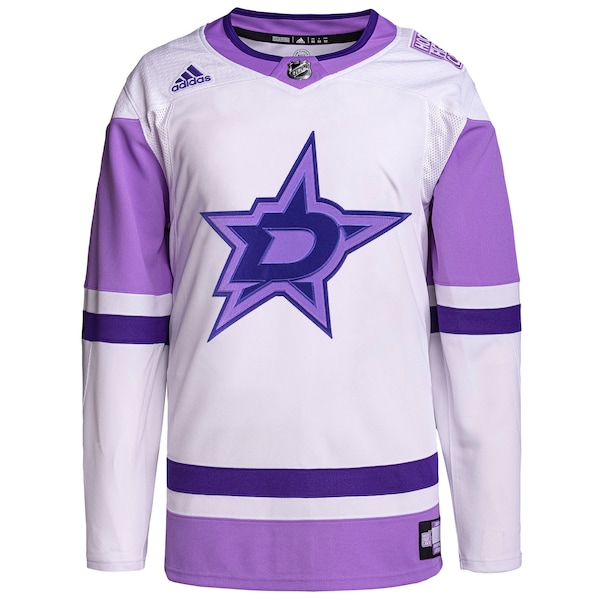 Dallas Stars adidas Hockey Fights Cancer Primegreen Authentic Custom Jersey - White/Purple