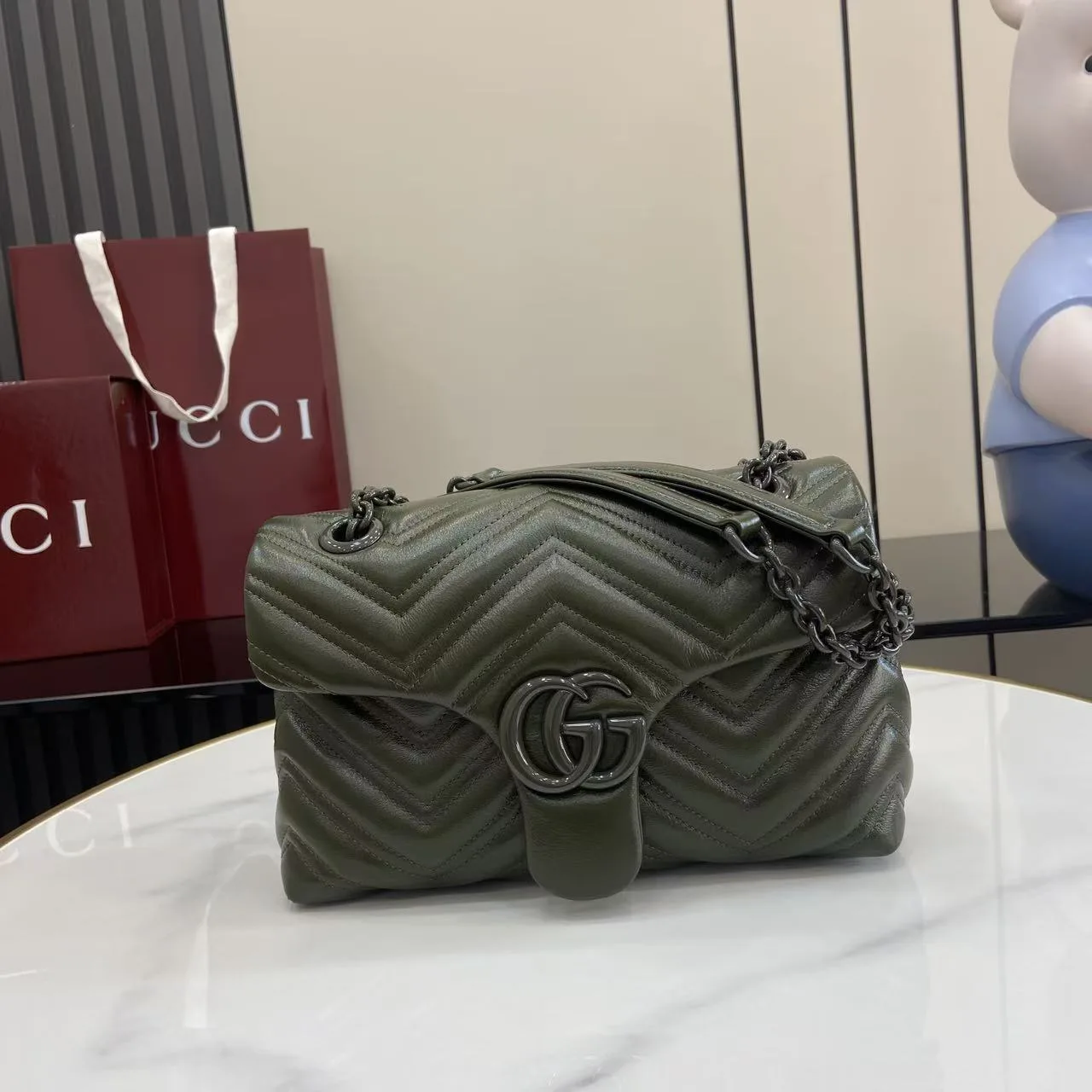 Gucci Green Marmont GG Supreme Canvas Shoulder Bag product photo from LabelPicks