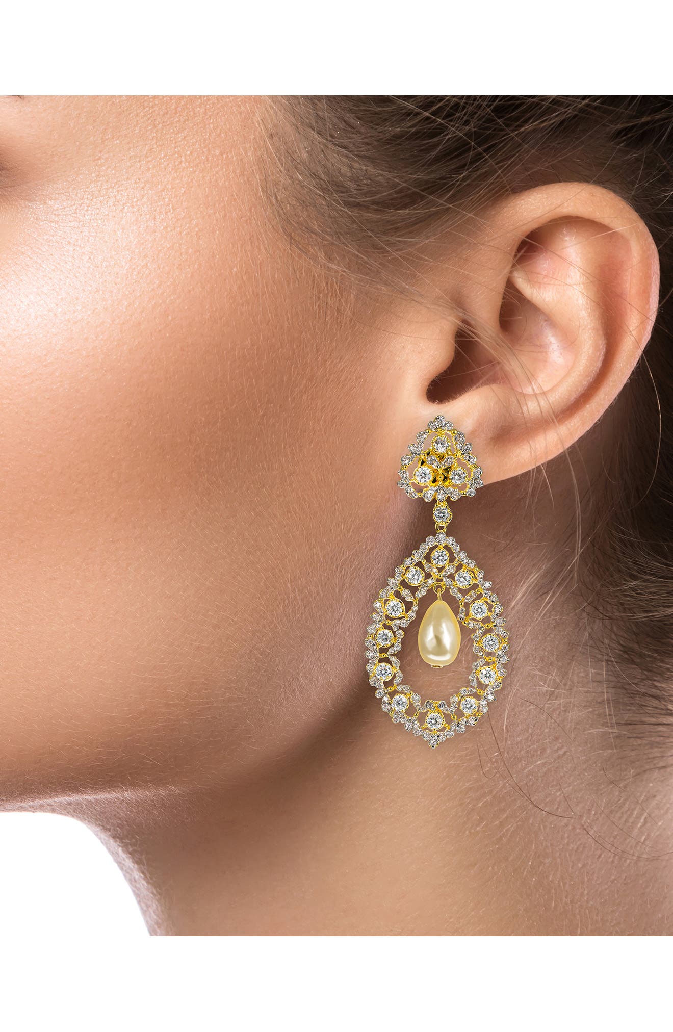 CZ by Kenneth Jay Lane Imitation Pearl Orbital Drop Earrings