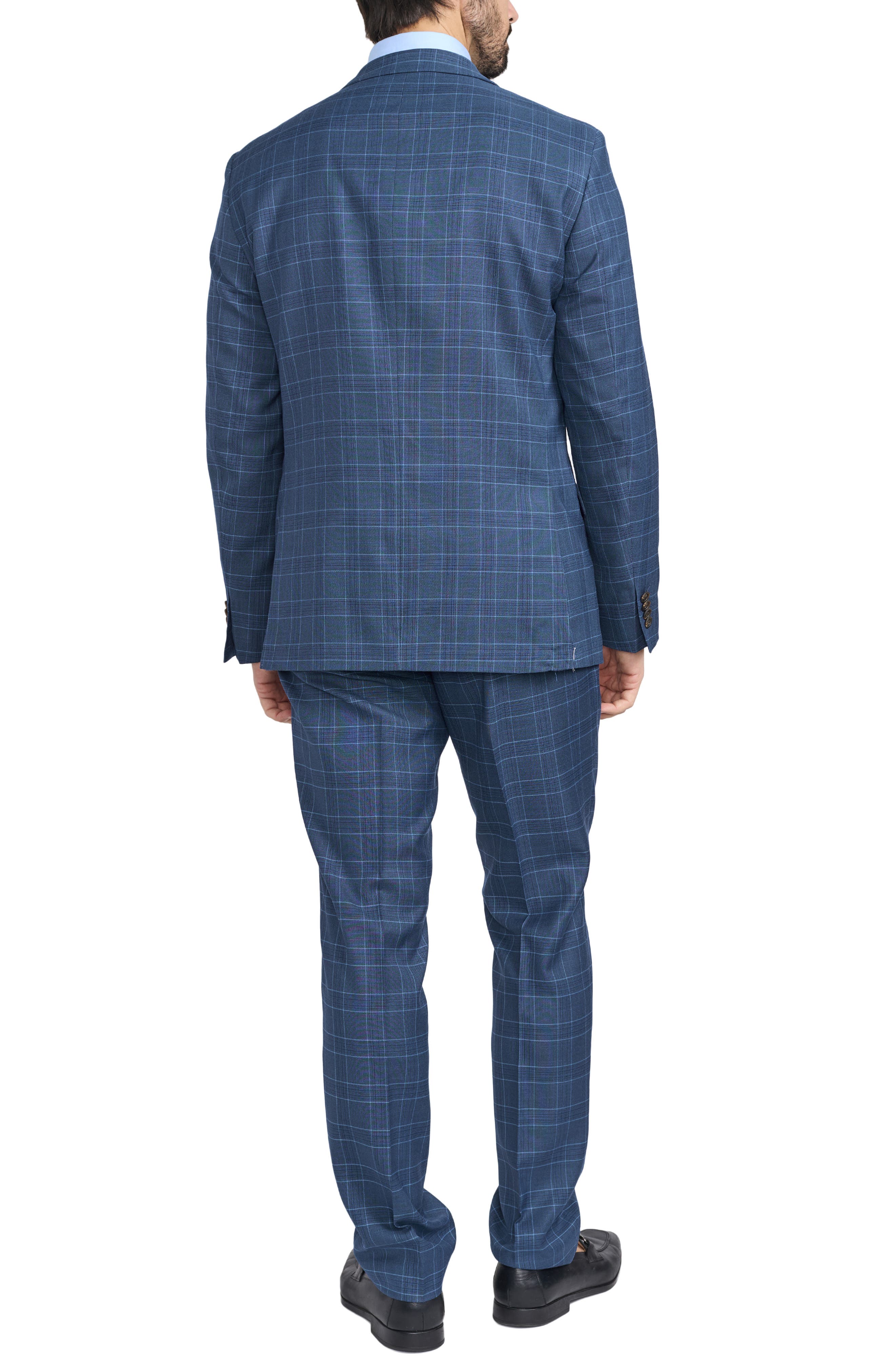 SAVILE ROW CO Blue Plaid Print Trim-Fit Suit