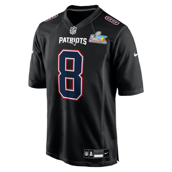 Men's New England Patriots Stefon Diggs Nike Black Super Bowl LX Patch Carbon Fashion Game Jersey