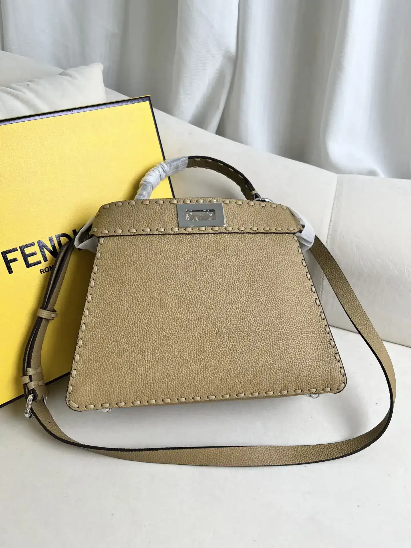Fendi Beige Peekaboo Grained Leather Top Handle Bag product photo from LabelPicks