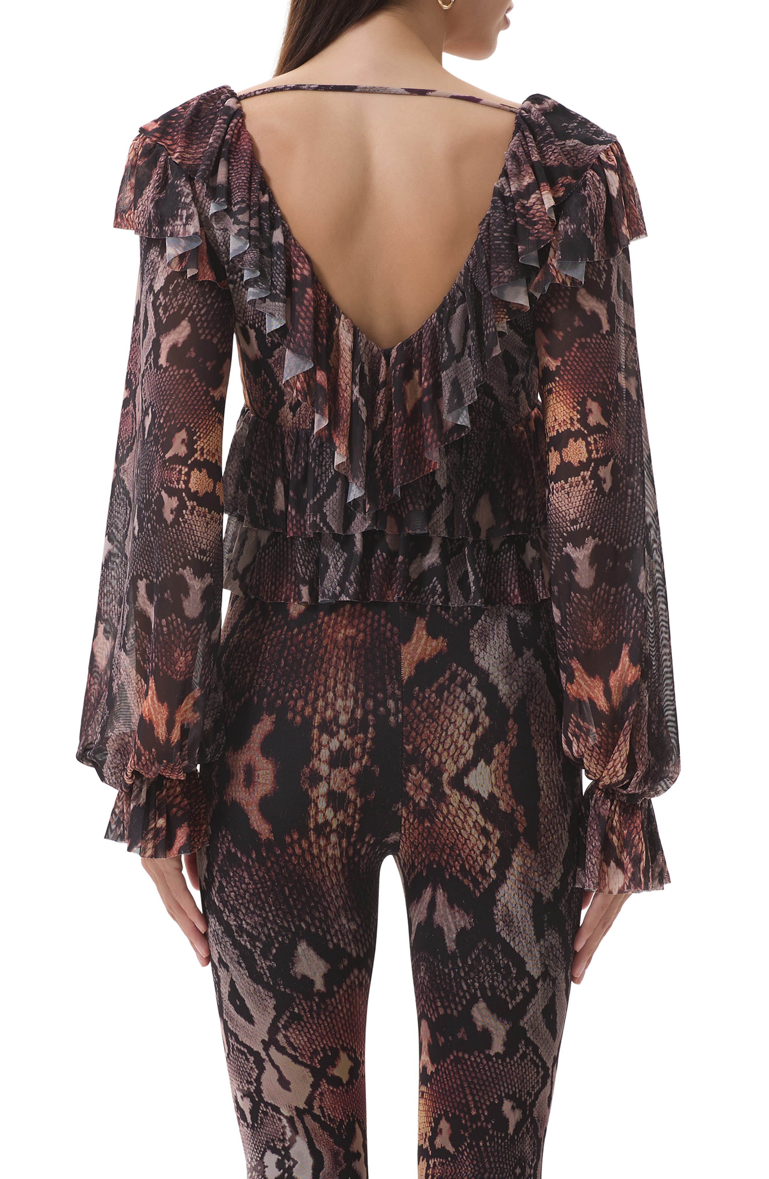 AFRM Addison Snakeskin Print Ruffle Top
