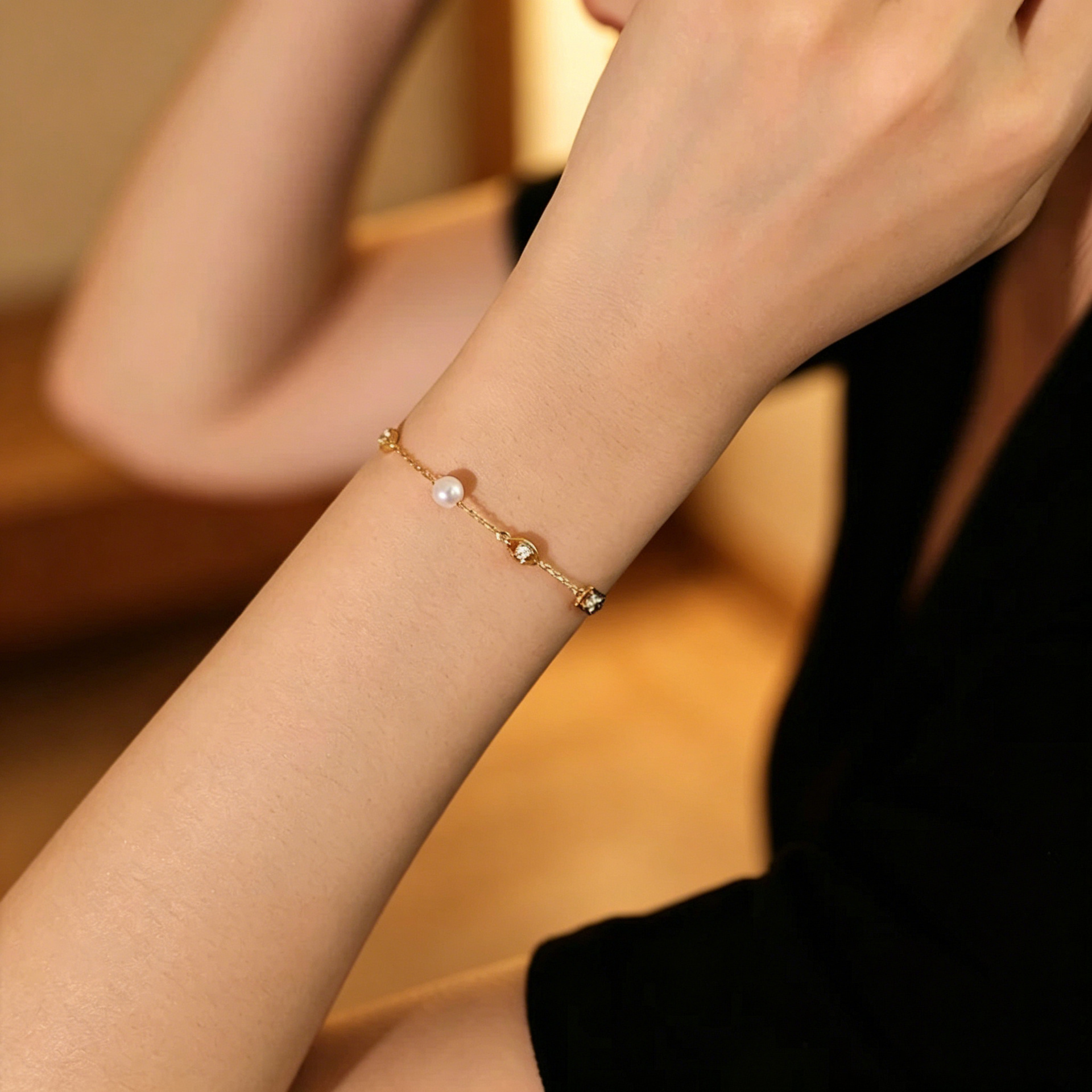 925 sterling silver irregular geometric pearl bracelet, French-style, chic and elegant, 18k gold-plated jewelry