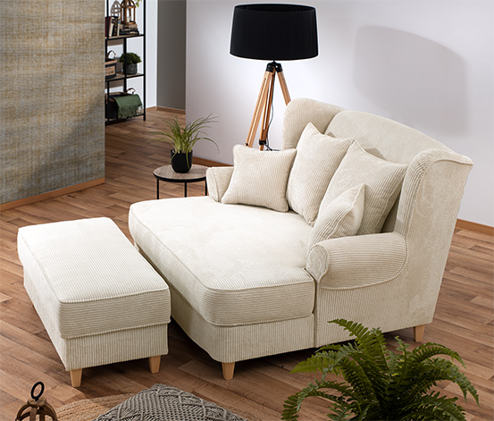 Aufklappbare Hockerbank mit Stauraum in Cordstoff,, beige