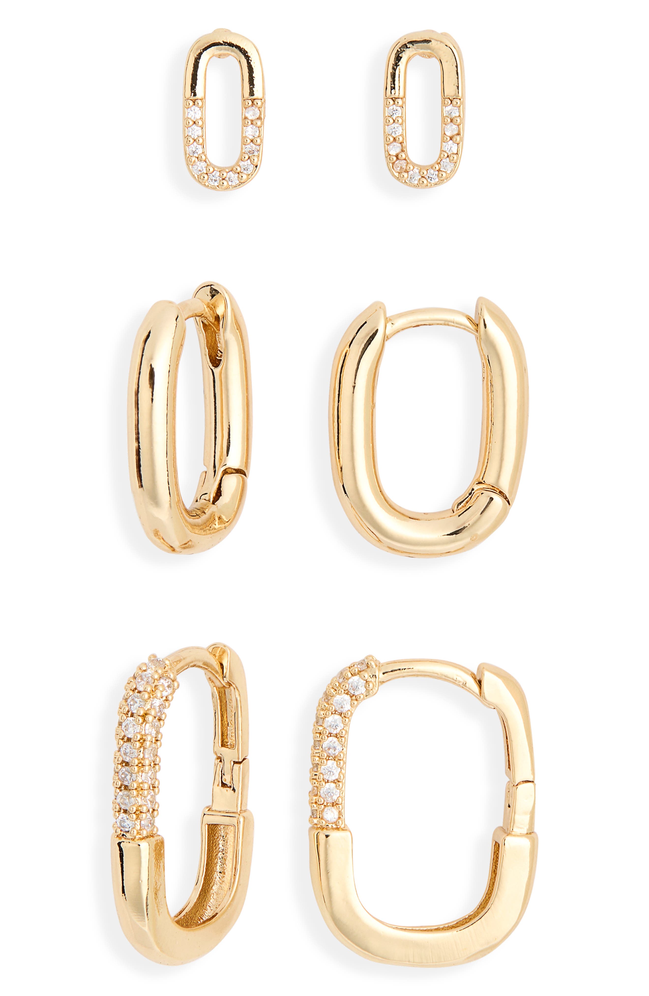 Leith Set of 3 Cubic Zirconia Oval Stud & Huggie Hoop Earrings