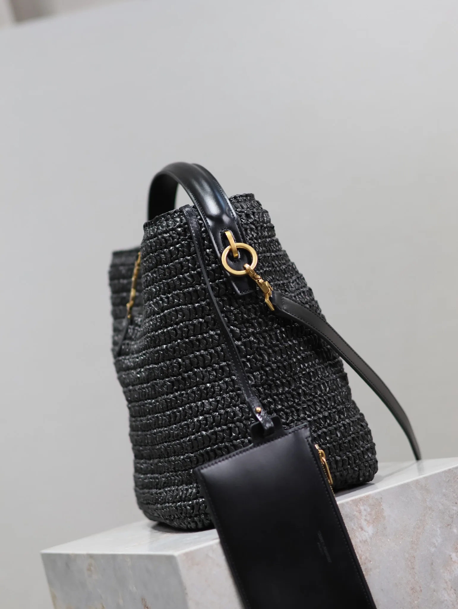 Saint Laurent Black Straw Woven Bucket Bag product photo from LabelPicks