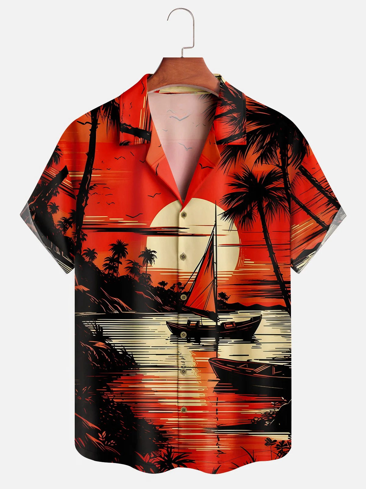 Coconut Tree Chest Pocket Short Sleeve Hawaiian Shirt