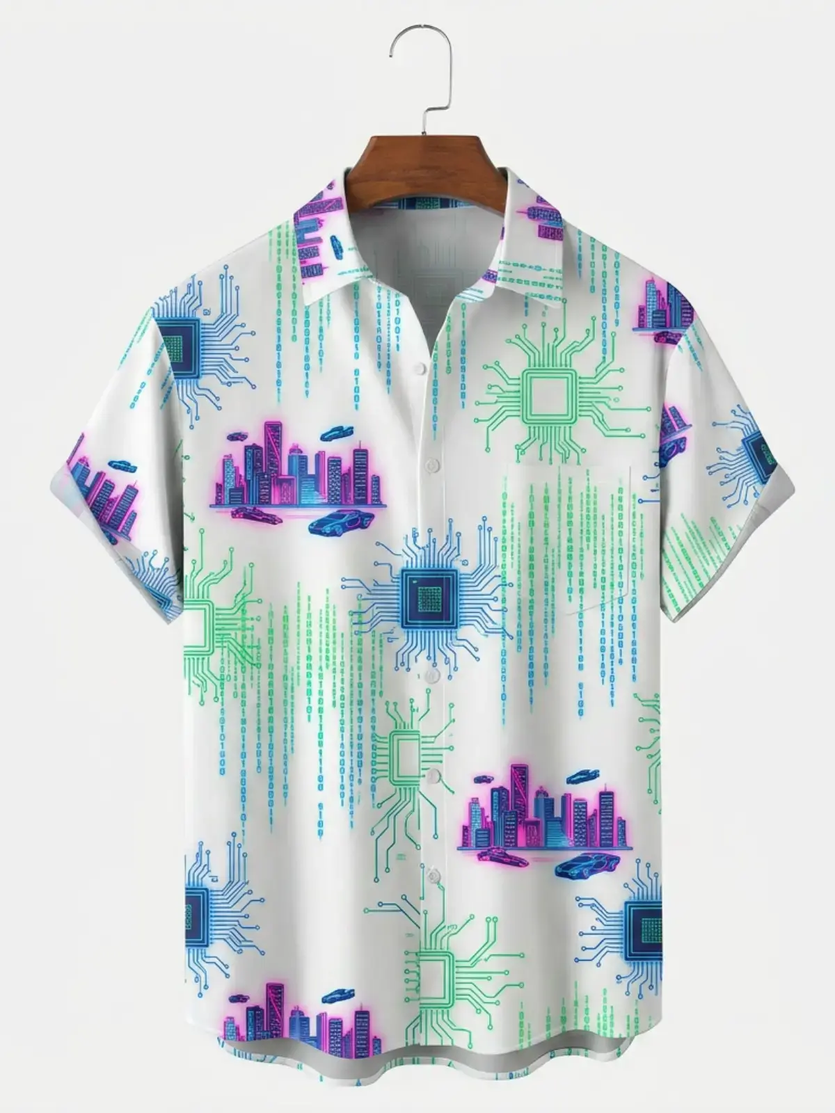 Men's printed shirts Cyberpunk City Circuit Board Hawaiian Shirt