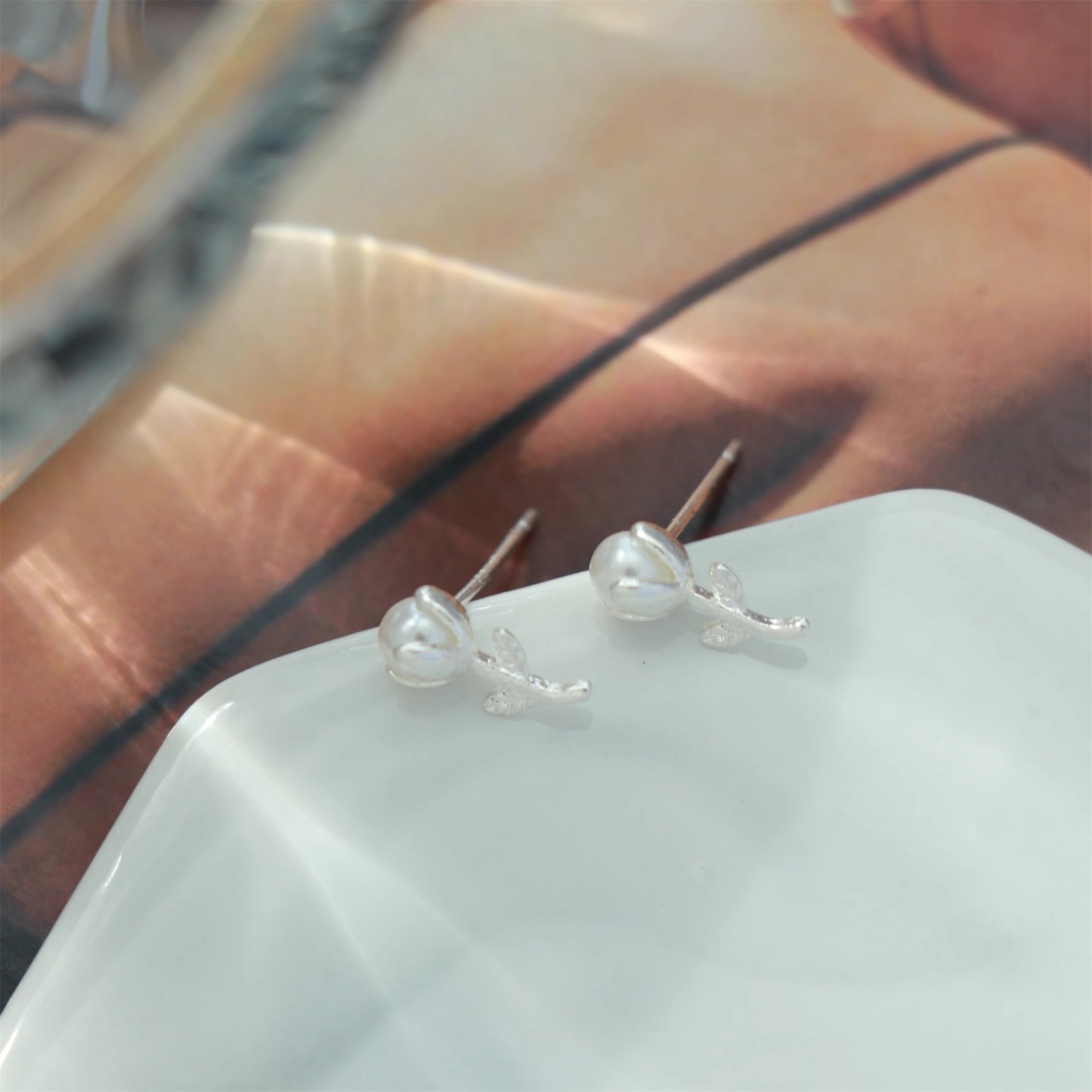 999 Sterling Silver Tulip Flower Stud Earrings