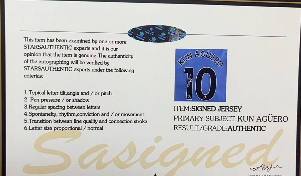 Sergio Ag眉ero SIGNED Man City Jersey 20/21 - COA - Final Season Retro