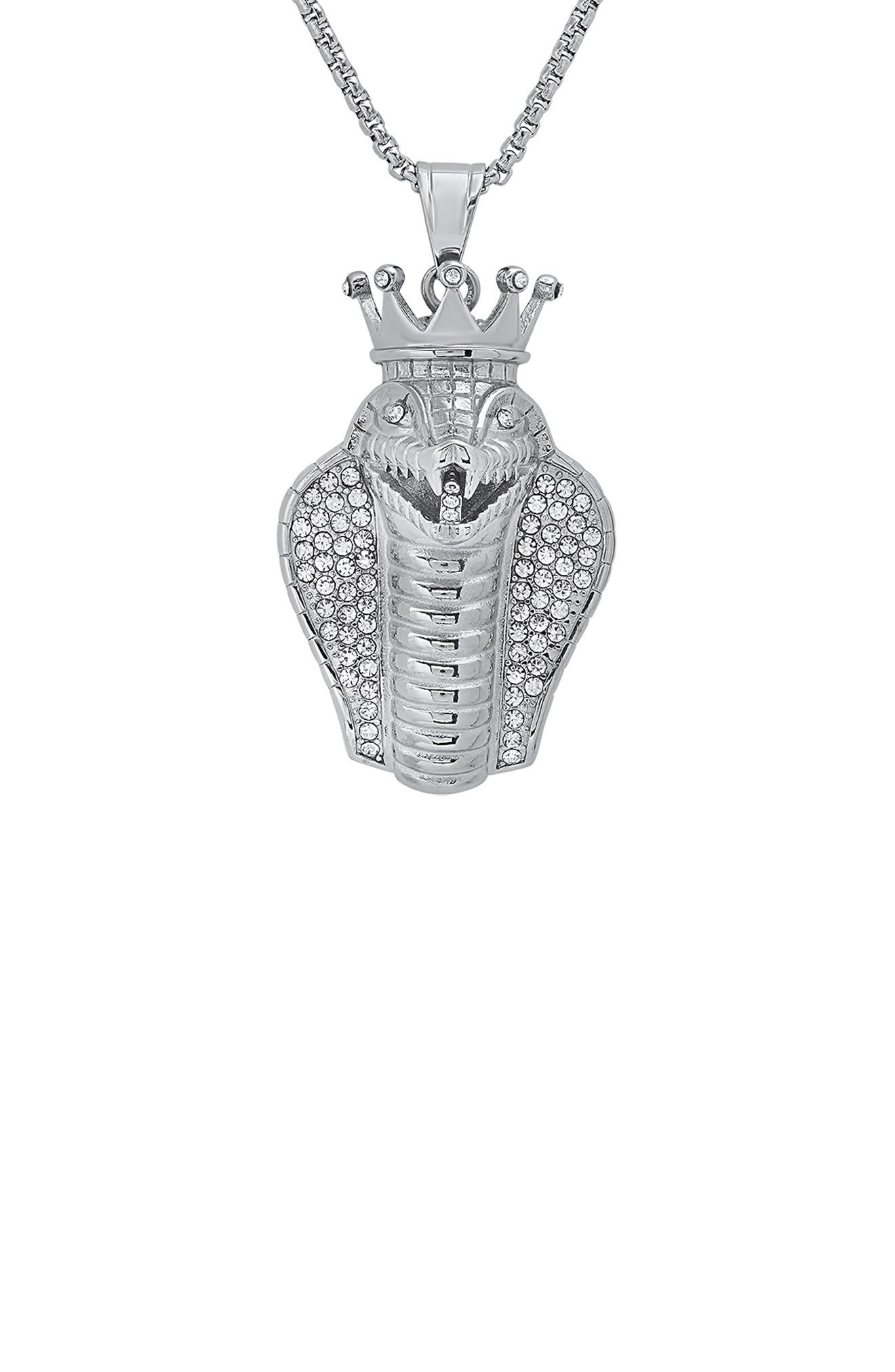 HMY JEWELRY Stainless Steel Simulated Diamond Cobra Pendant Necklace