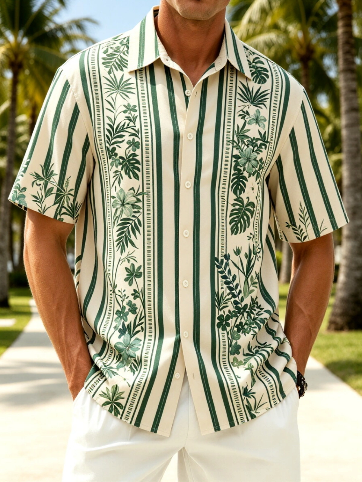 Men's printed shirts U.S. Independence Day Anniversary Flag Floral and Botanical Pattern  Holiday Hawaiian Shirt