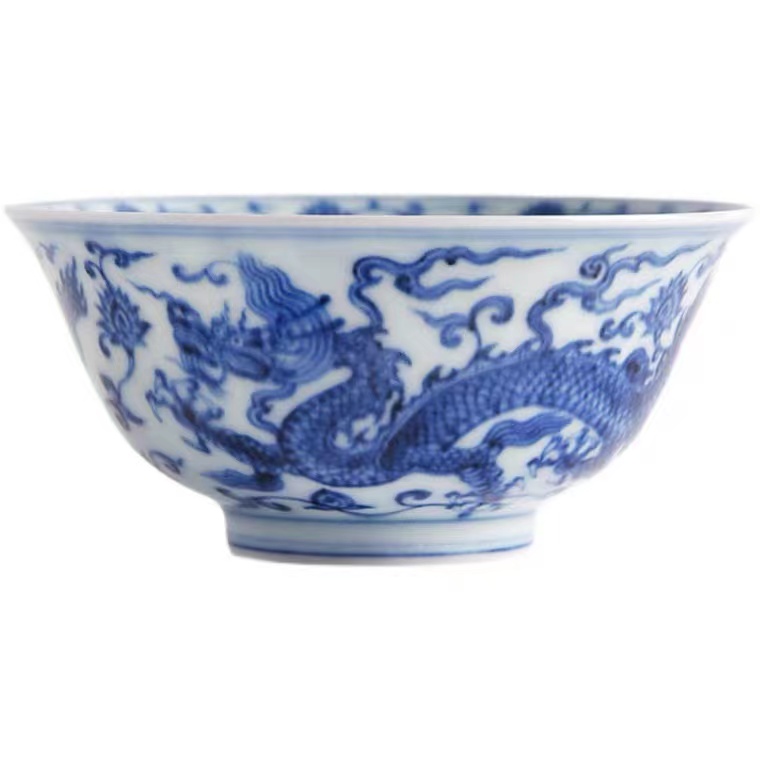 Limited Edition Xiaoyuzhai Tea Set Hand-painted Imitation Mingqinghua Wearing Branches Double Dragon Pattern Open Cup Teacup Master Drink Cup Kung Fu Tea Ceremony