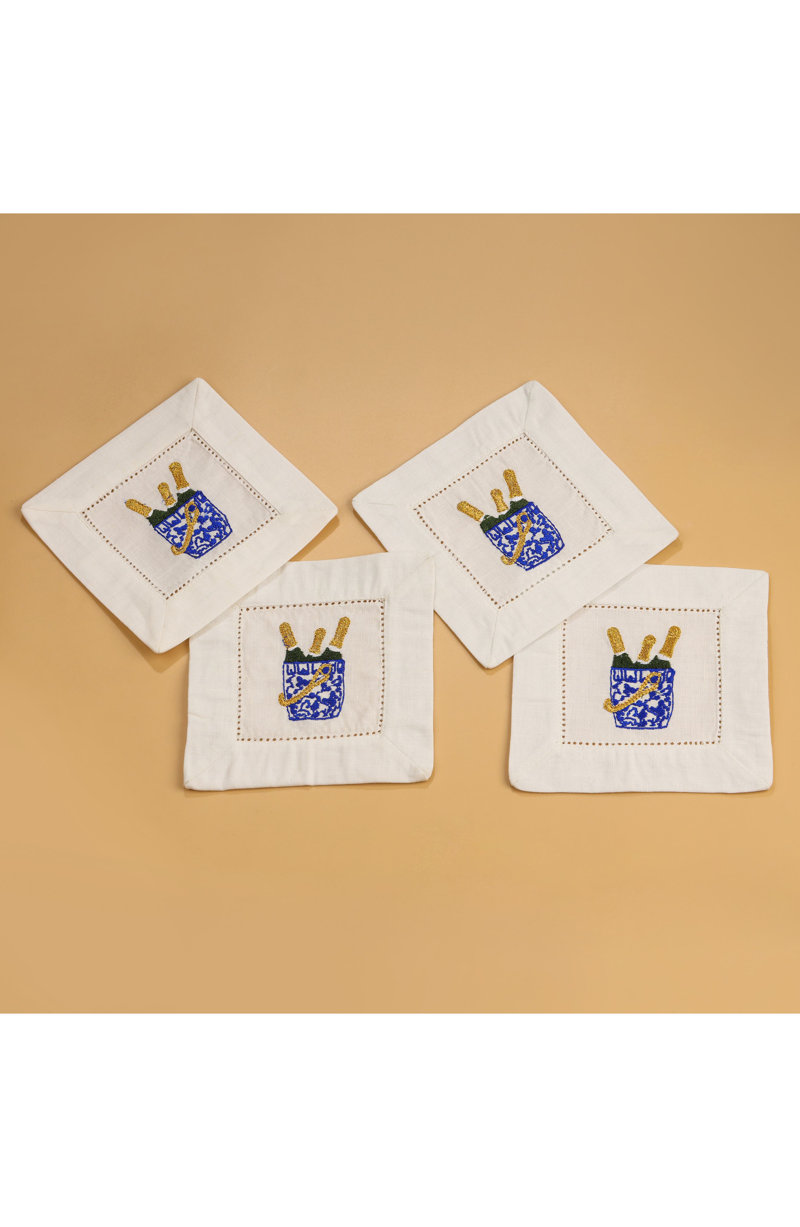 Tiramisu Bubbly Bliss Embroidered Linen Cocktail Napkins