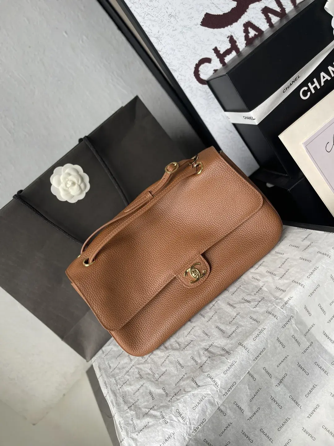 Chanel Brown Classic Flap Grained Leather Shoulder Bag product photo from LabelPicks