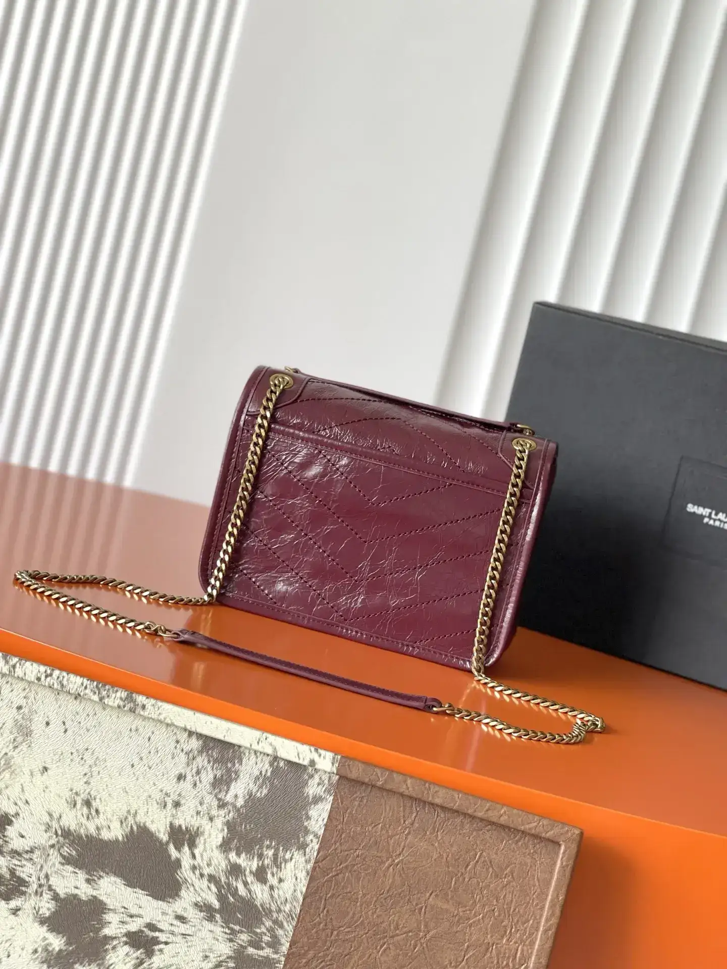Saint Laurent Burgundy Niki Calfskin Shoulder Bag product photo from LabelPicks