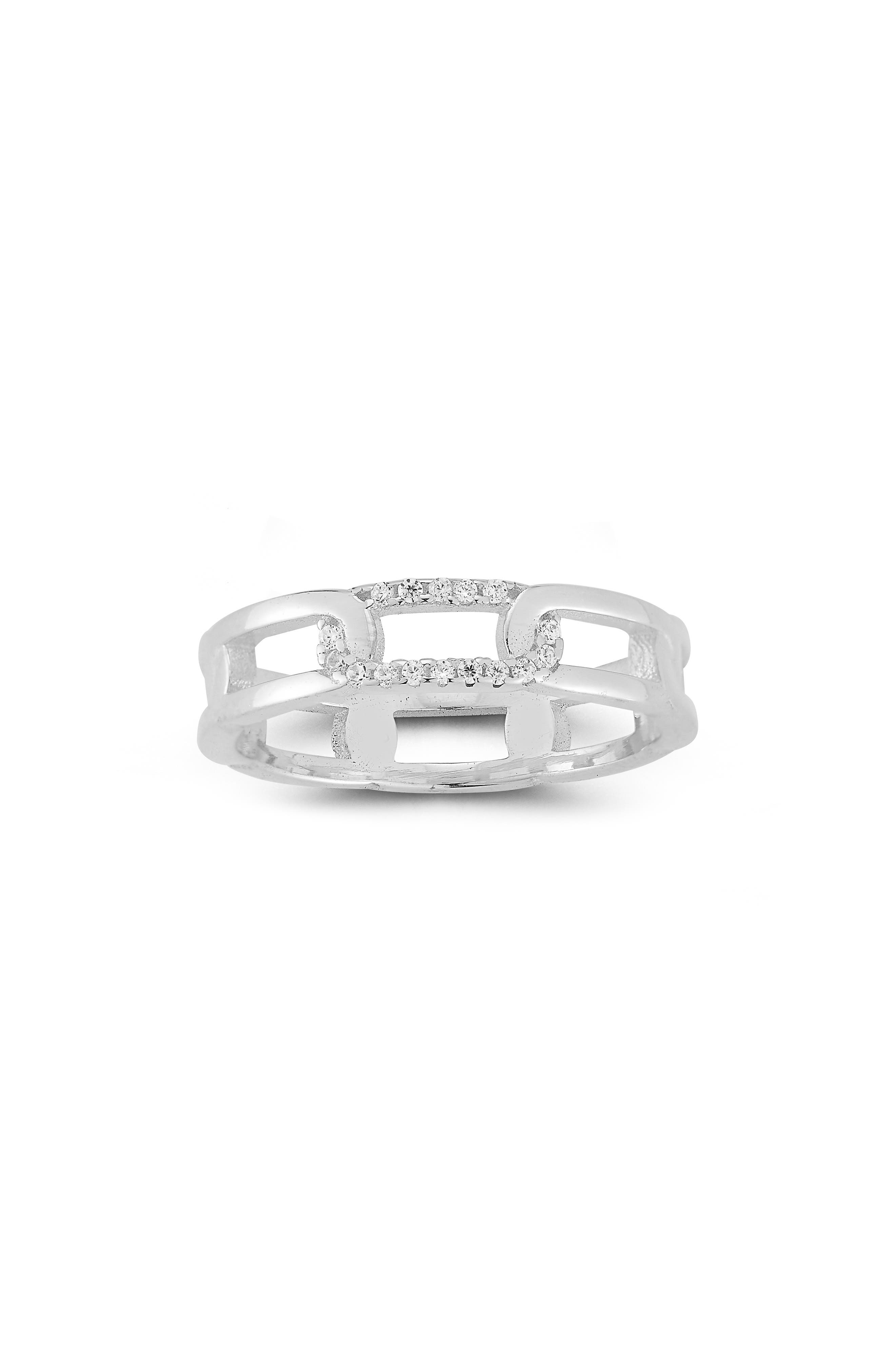 SPHERA MILANO Rhodium Plated CZ Chain Link Ring