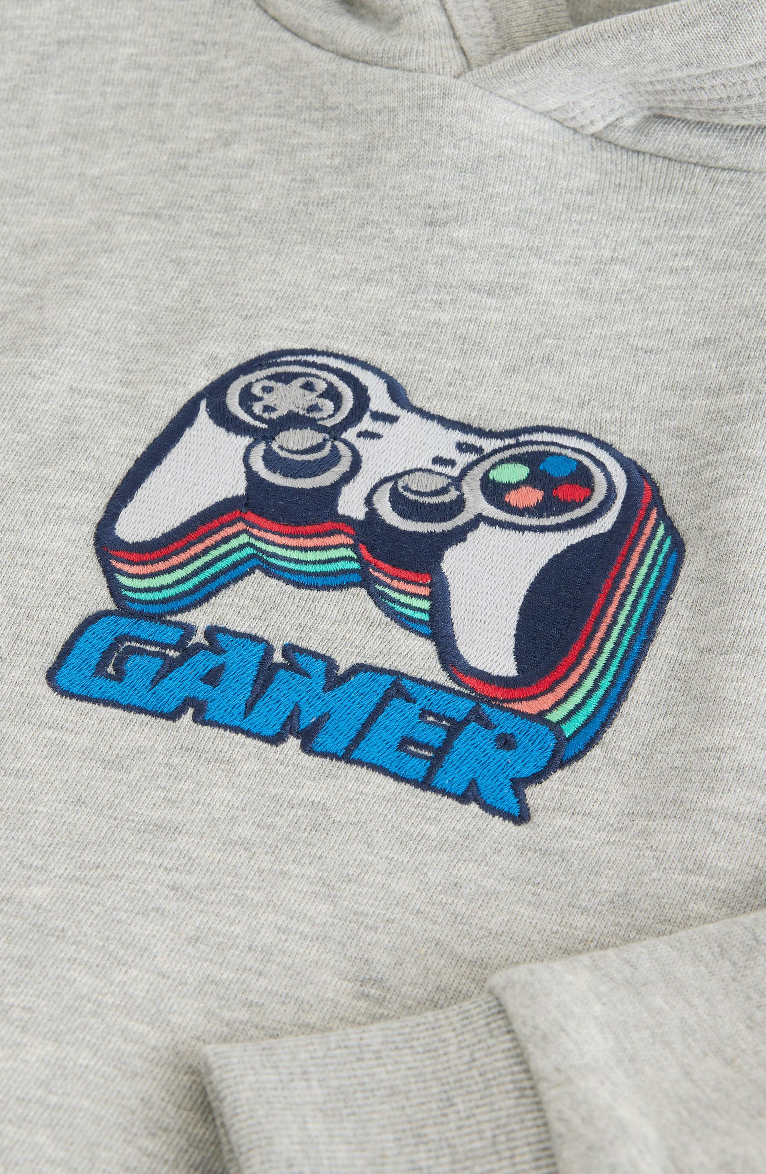 NEXT Kids' Level Up Gamer Embroidered Cotton Blend Hoodie