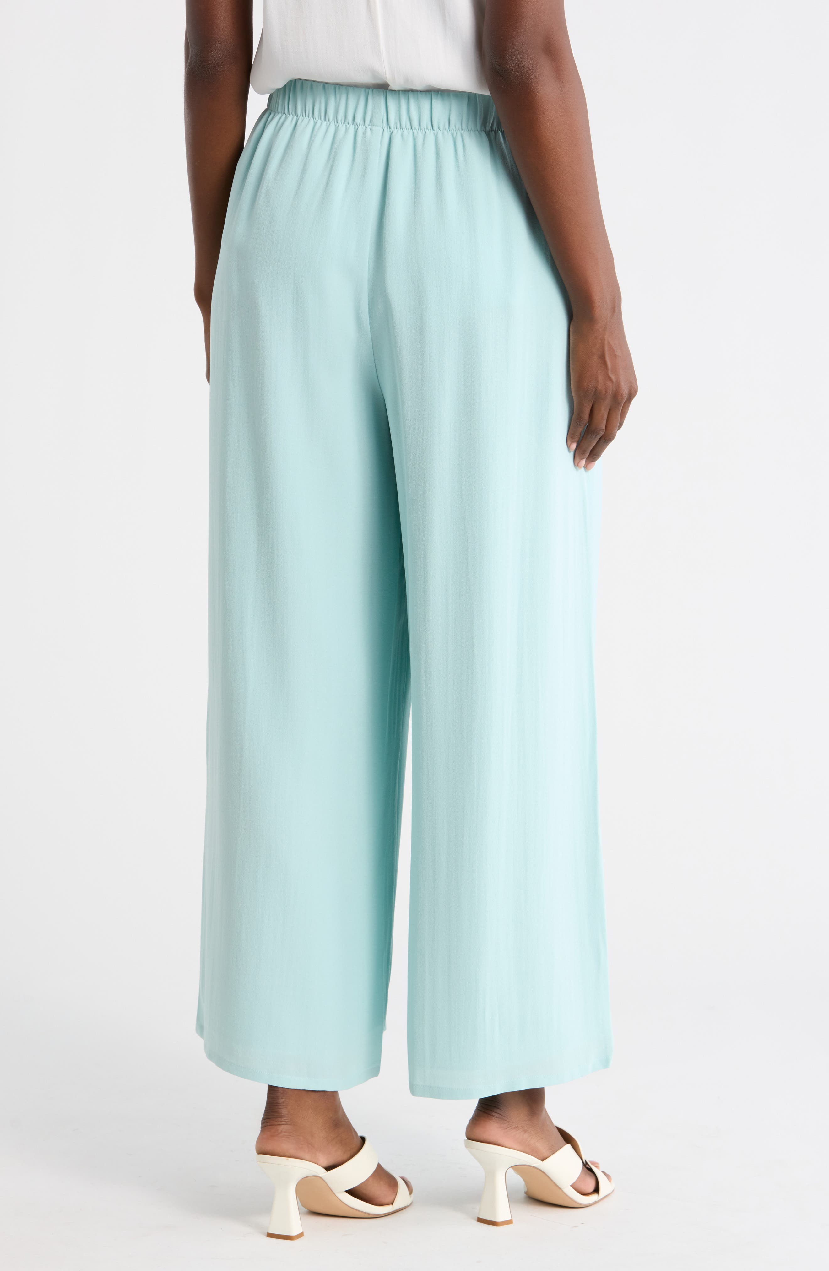 Eileen Fisher Silk Crepe Georgette Ankle Wide Leg Pants