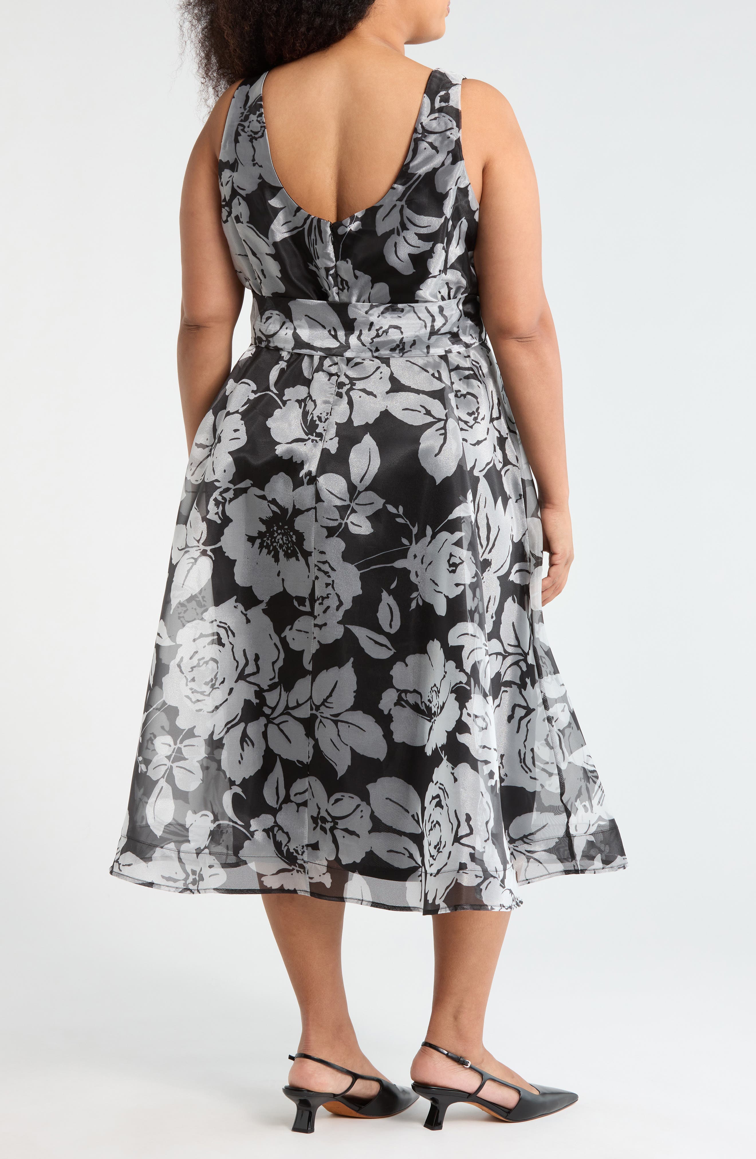 Oleg Cassini Printed Organza Party Dress