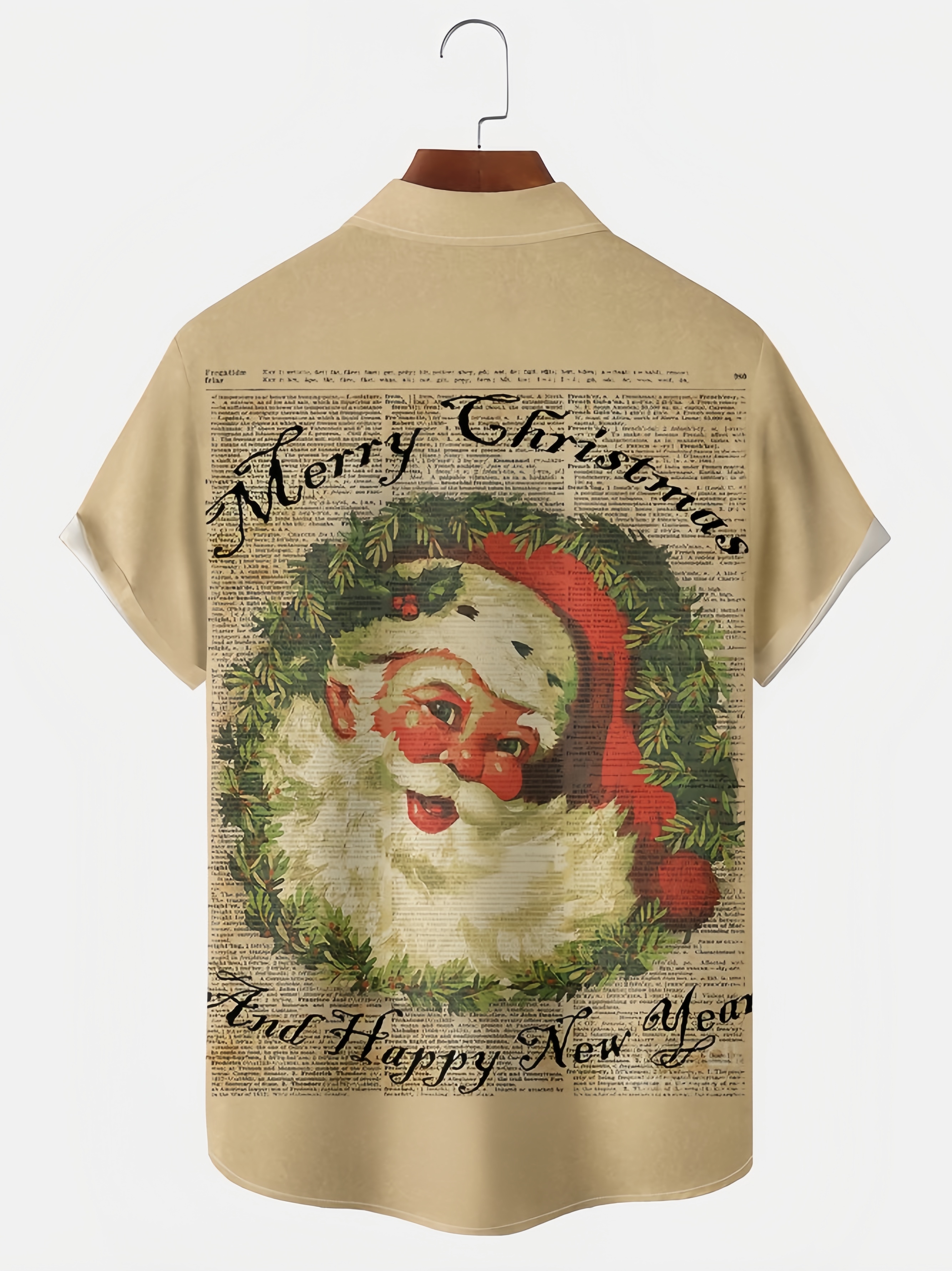 Men's Back Christmas Print Casual Breathable Pocket Bowling Short Sleeve Shirt