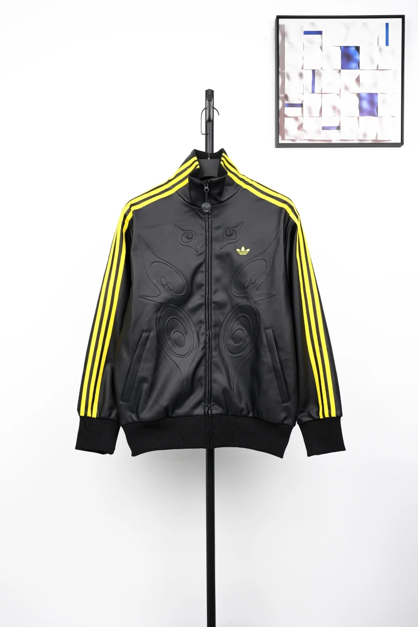 adidas Originals Black Yellow Embossed Faux Leather Jacket product photo from LabelPicks