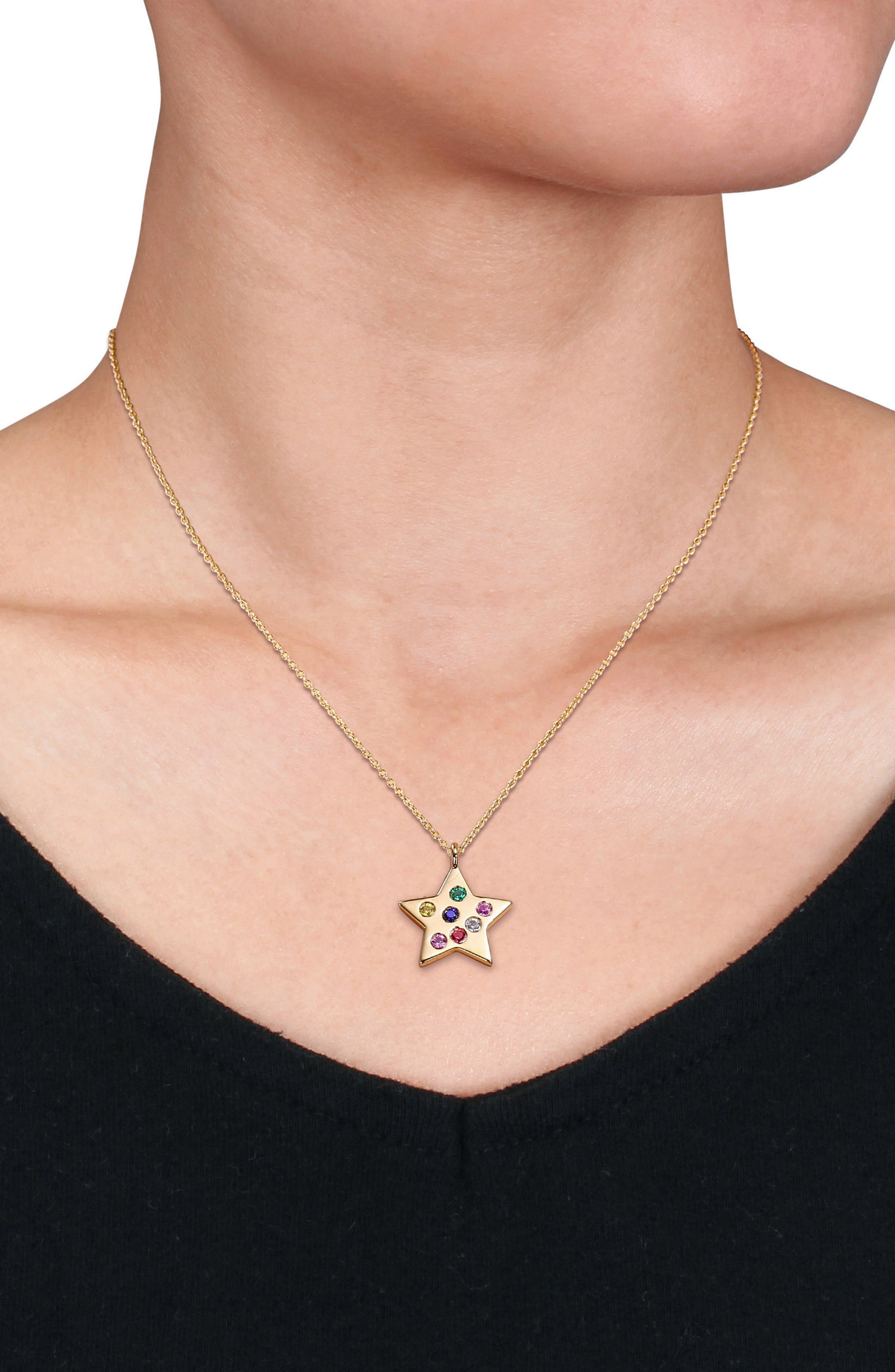 DELMAR 10K Yellow Gold Plated Sterling Silver Multi Color Gemstone Star Pendant Necklace