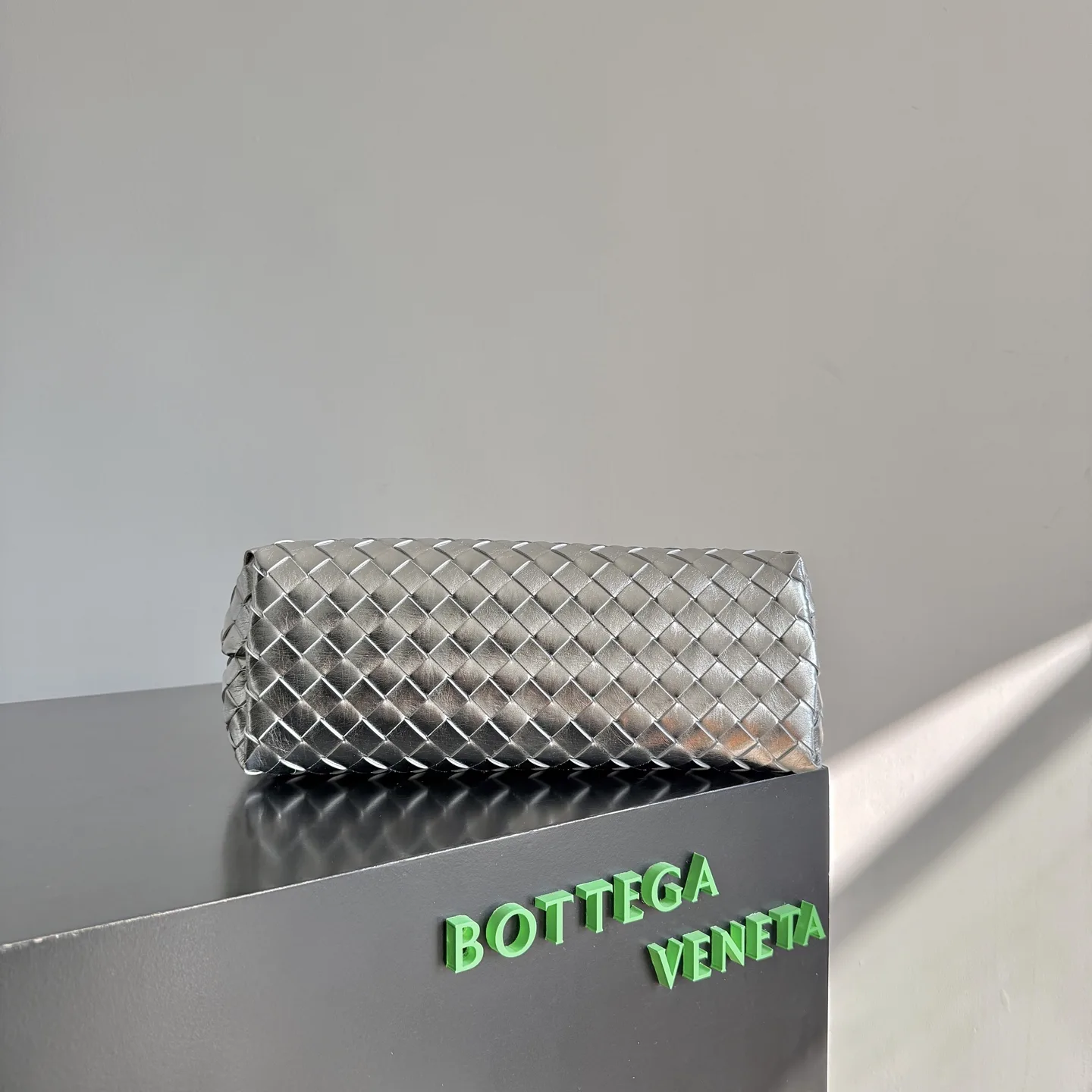 Bottega Veneta Silver Andiamo Intrecciato Woven Leather Top Handle Bag product photo from LabelPicks